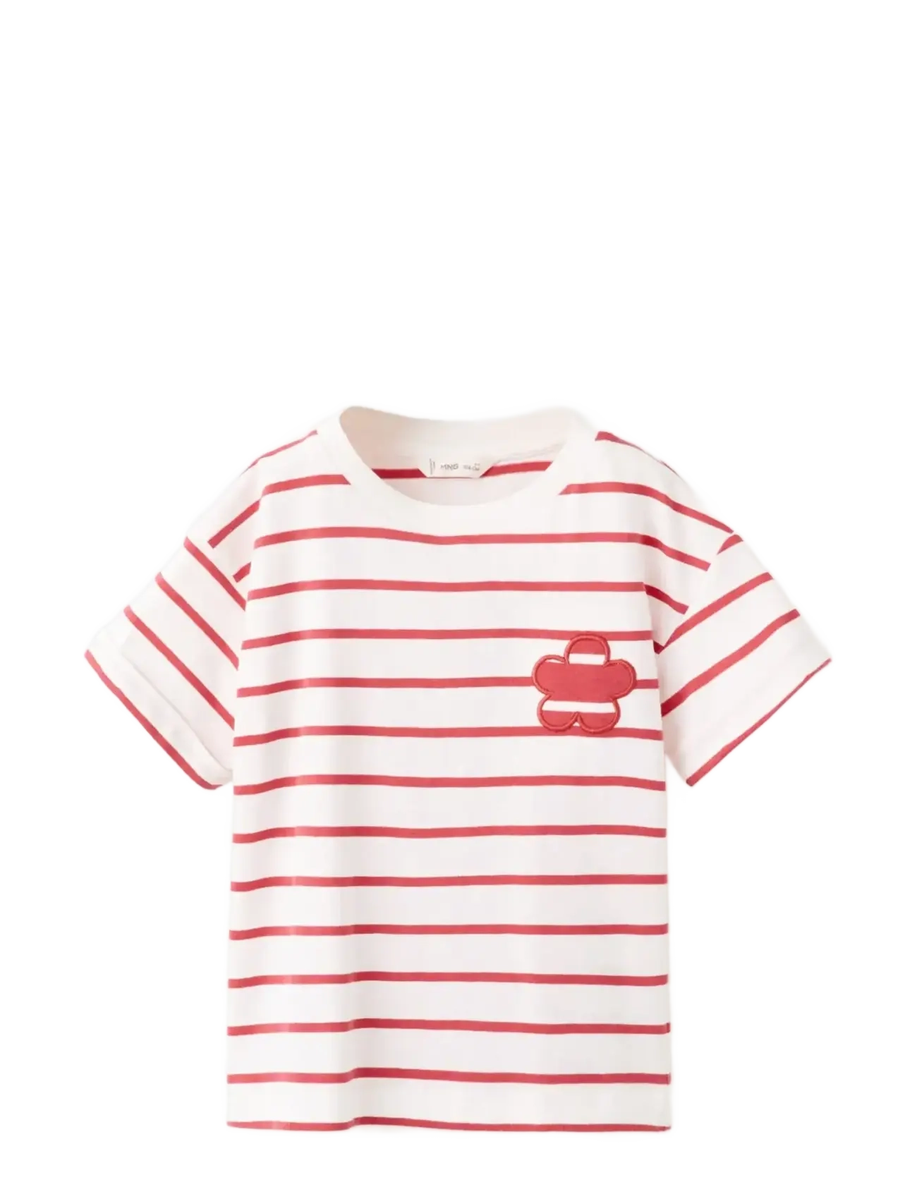 Mango Striped T-shirt with floral embroidery - Kampagne - RED / white