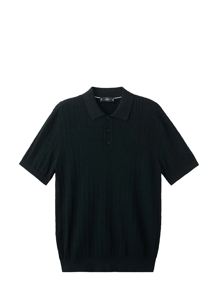 Mango - 100% cotton braided knitted polo shirt - polostrik - dark blue - 1