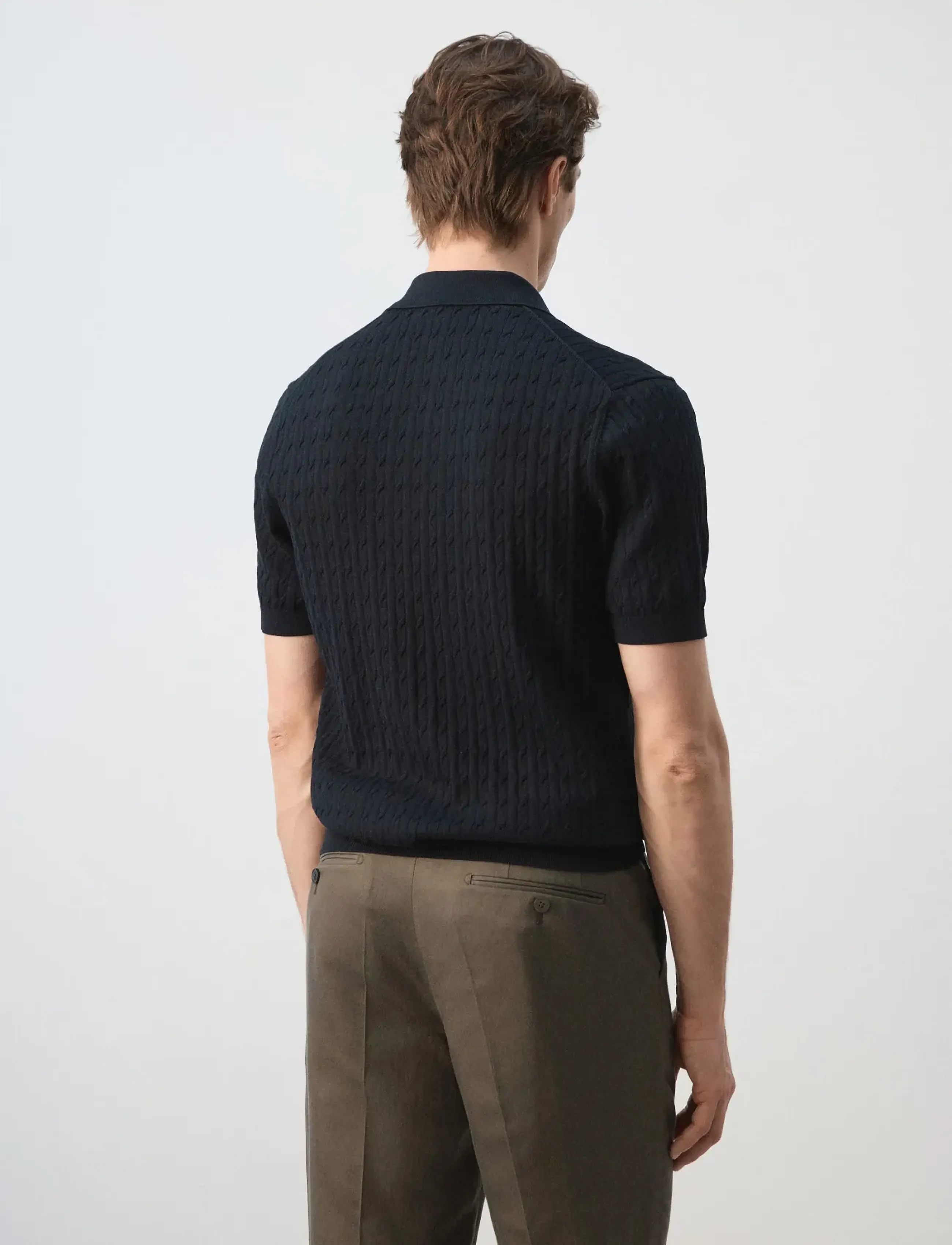Mango - 100% cotton braided knitted polo shirt - stickat - dark blue - 2