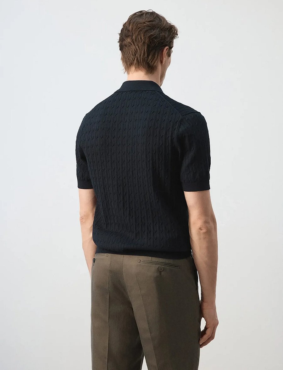 Mango - 100% cotton braided knitted polo shirt - polostrik - dark blue - 2