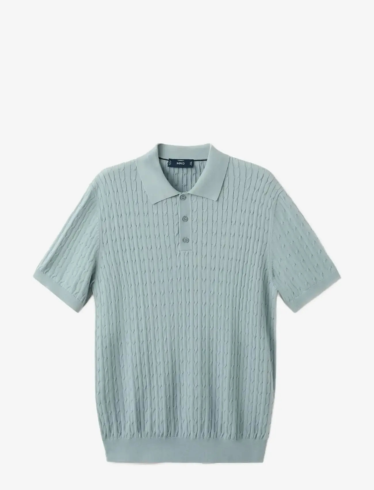 Mango - 100% cotton braided knitted polo shirt - laveste priser - turquoise - aqua - 1