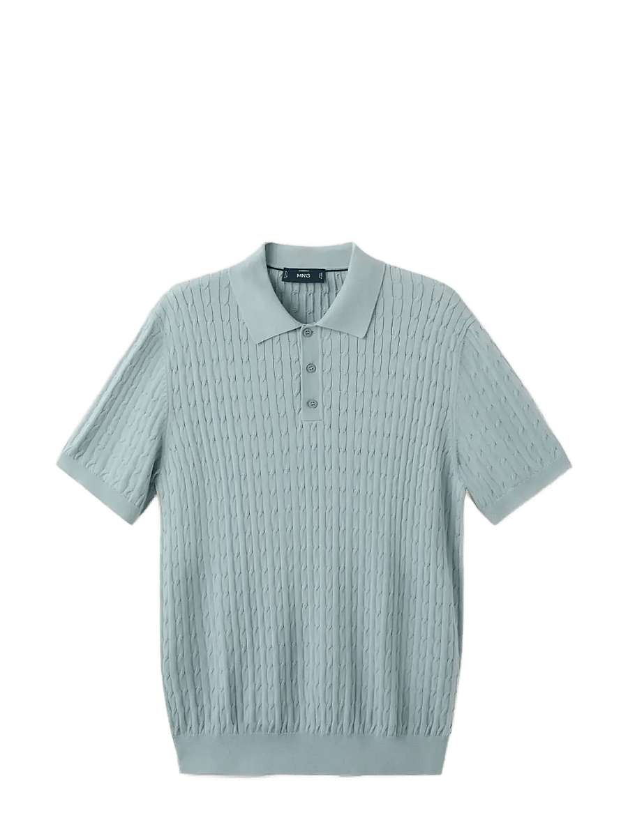 Mango - 100% cotton braided knitted polo shirt - polostrik - turquoise - aqua - 1