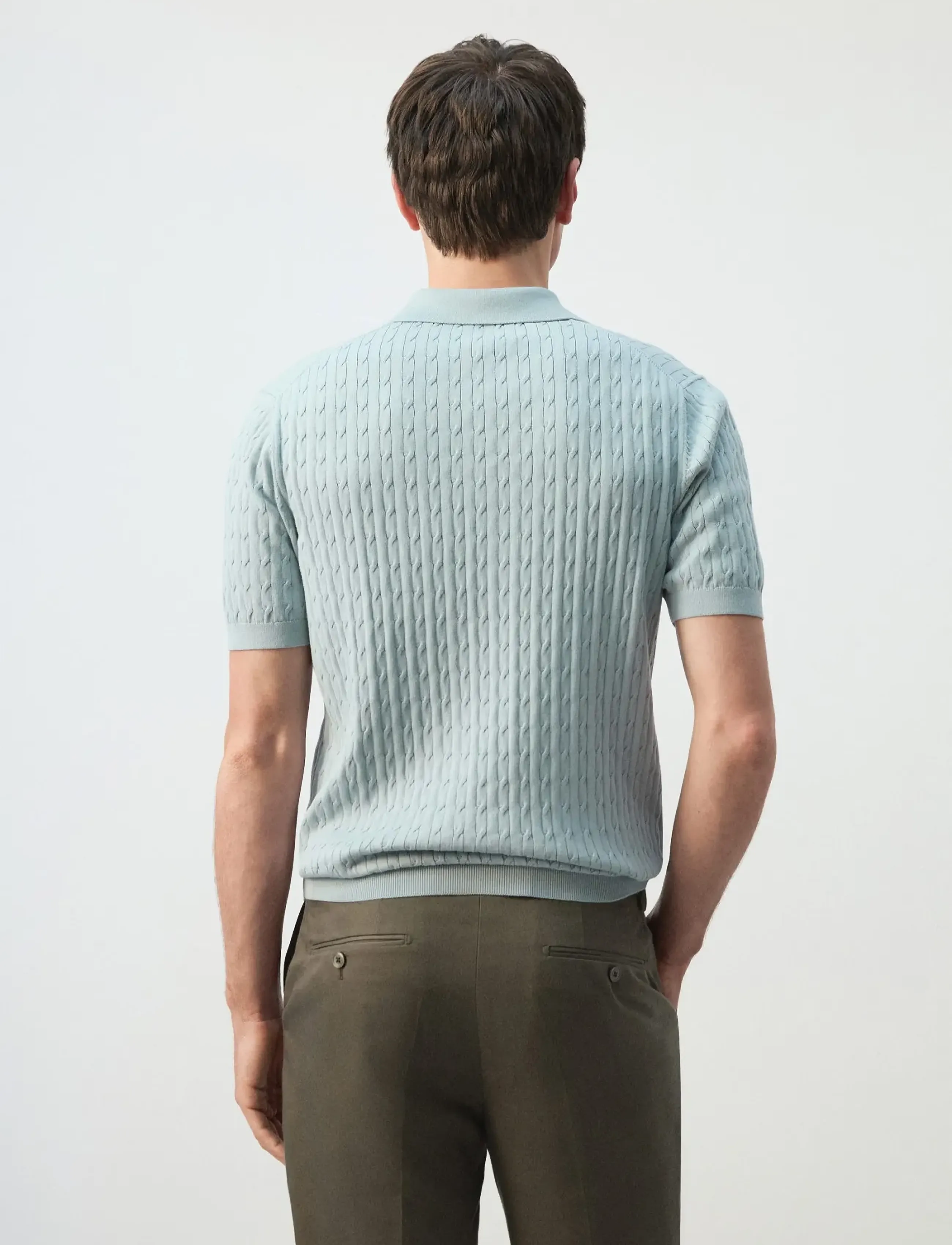 Mango - 100% cotton braided knitted polo shirt - men - turquoise - aqua - 2