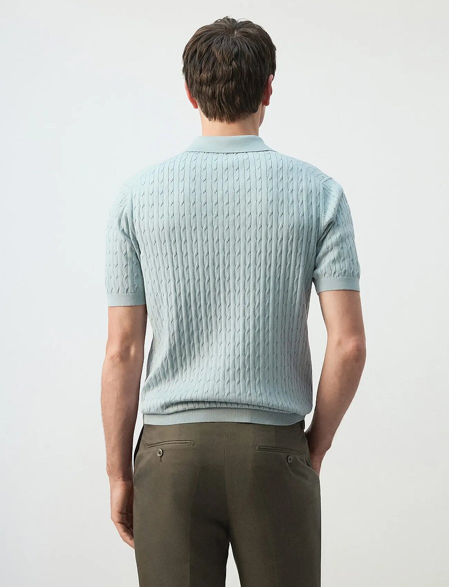 Mango - 100% cotton braided knitted polo shirt - polostrik - turquoise - aqua - 2