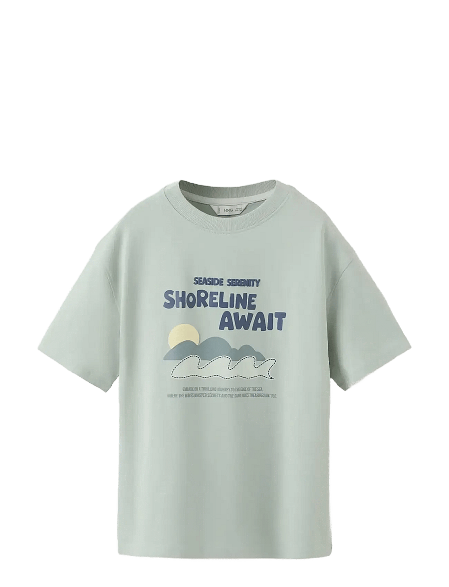 Mango - Printed cotton-blend t-shirt - kortærmede t-shirts - turquoise - aqua - 0