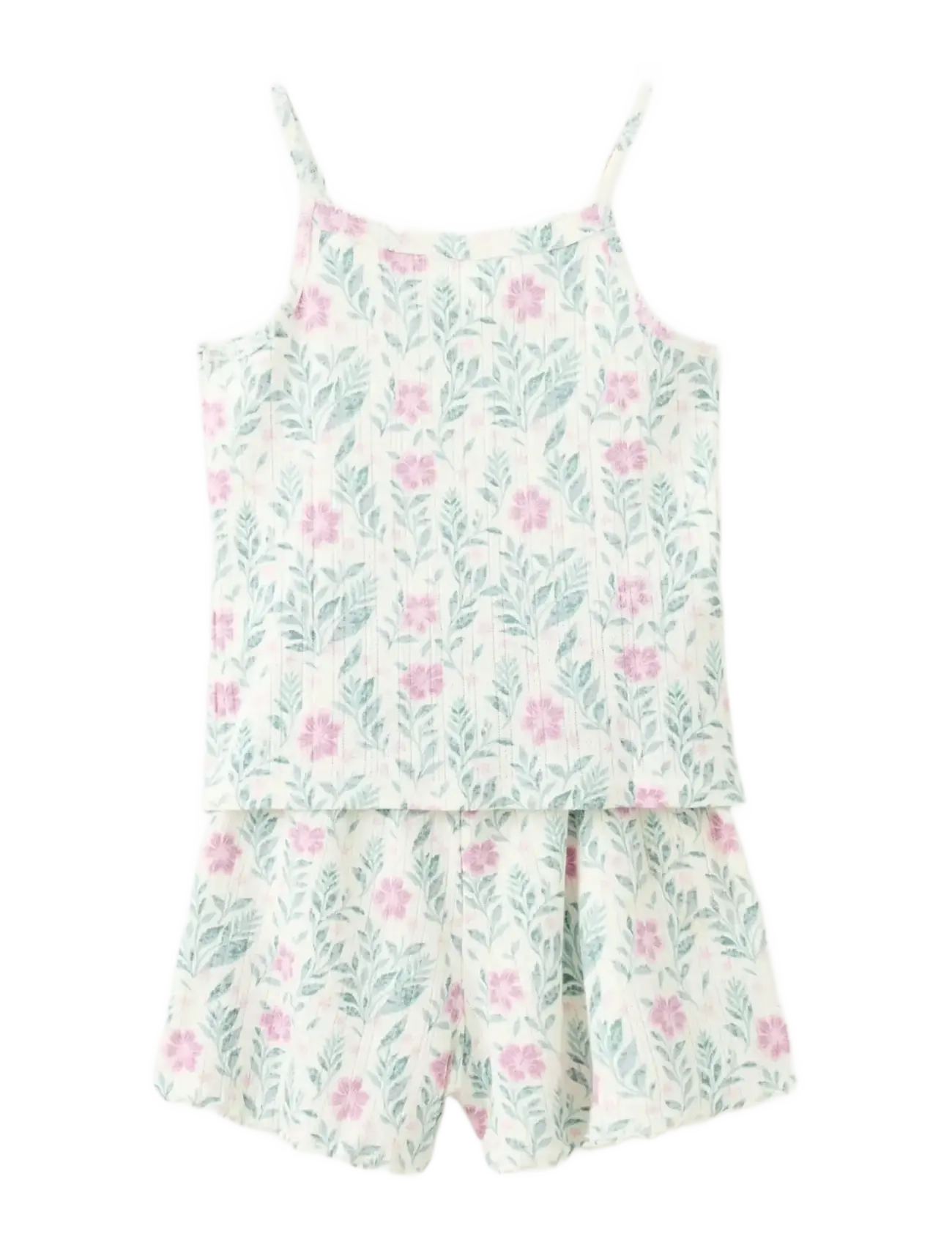 Mango Floral Print Short Pyjama Set, 11-12, Pyjamas, Creme - Sets, Kinder