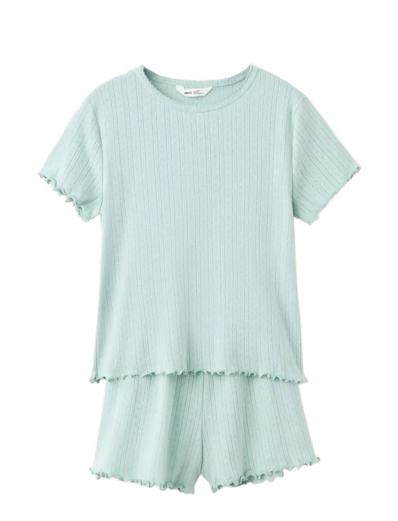 Mango Short Ribbed Pyjama, 11-12, Pyjamas, Grün - Pyjama Sets, Kinder