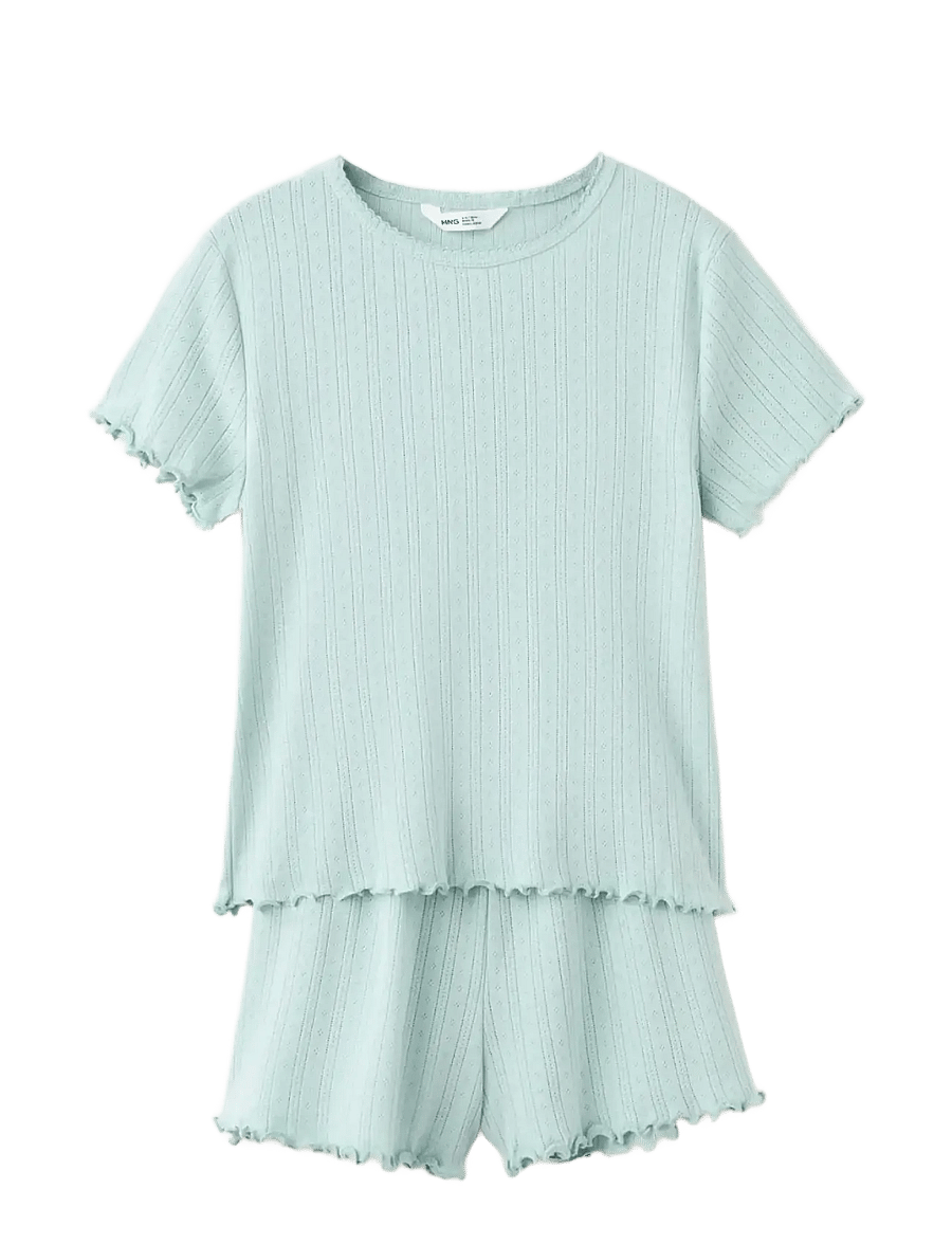 Mango - Short ribbed pyjama - pyjamasset - turquoise - aqua - 0