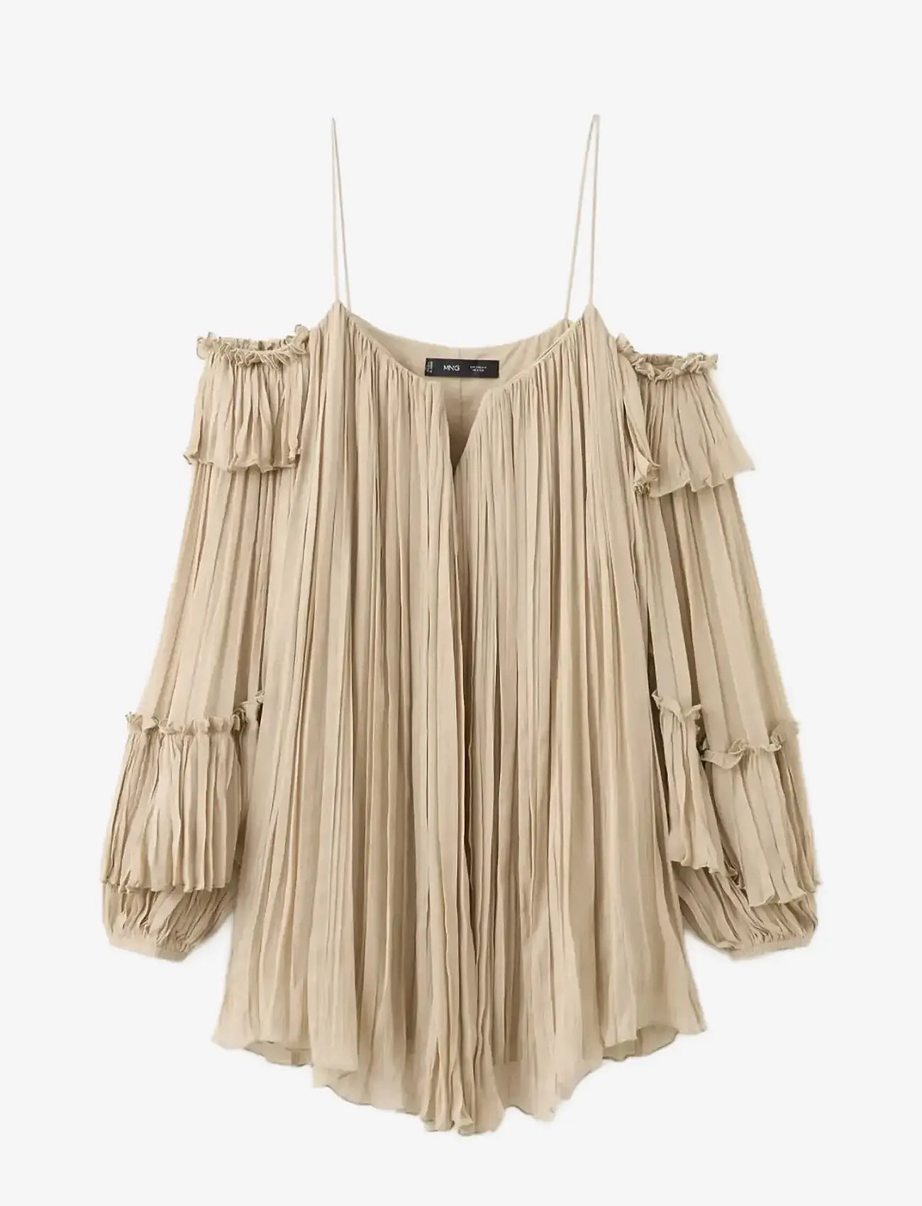 Mango - Pleated short dress with bateau neckline - særlige begivenheder - light beige - 1