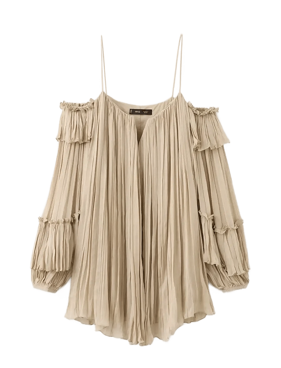 Mango - Pleated short dress with bateau neckline - særlige begivenheder - light beige - 1