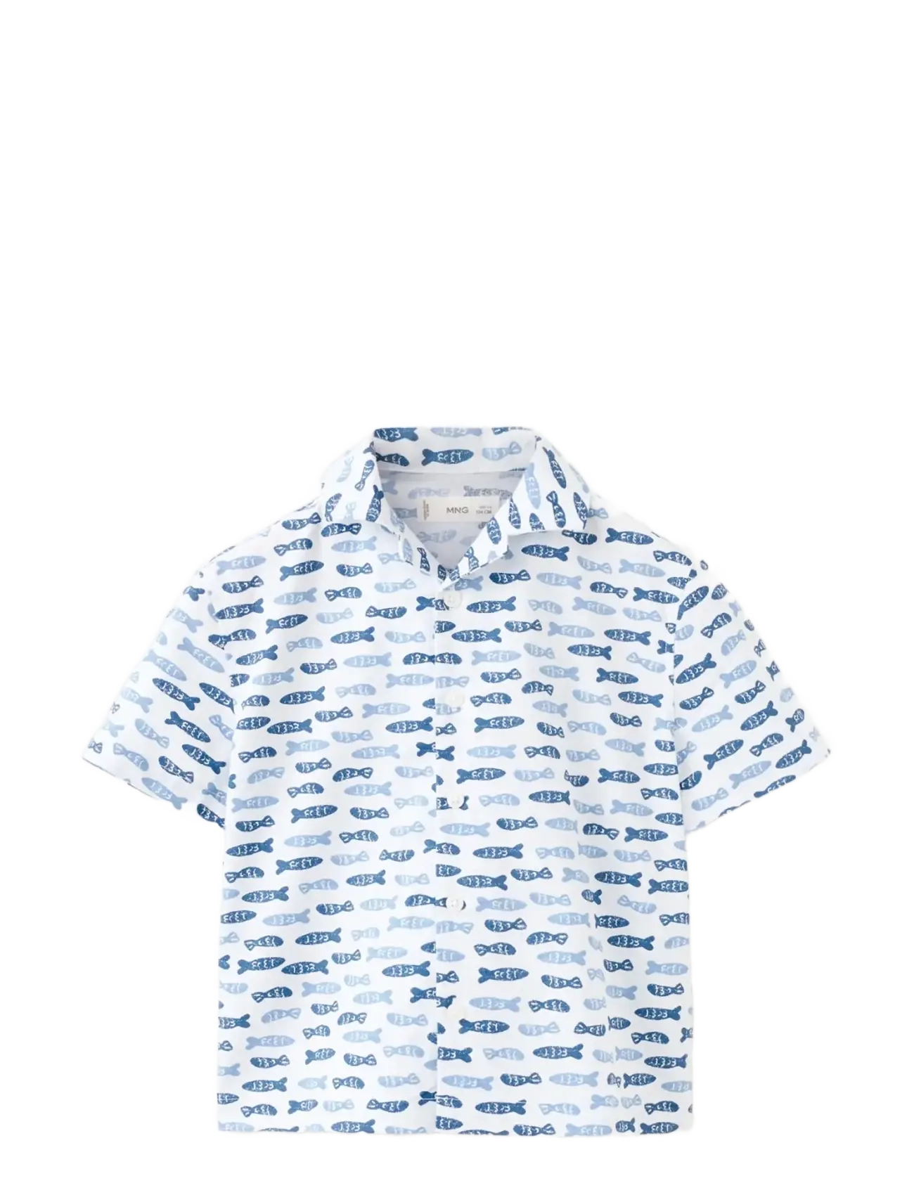 Mango Printed Short-Sleeved Shirt, Børn, Printet Kortærmet Skjorte, Blå, Str: 12-18M