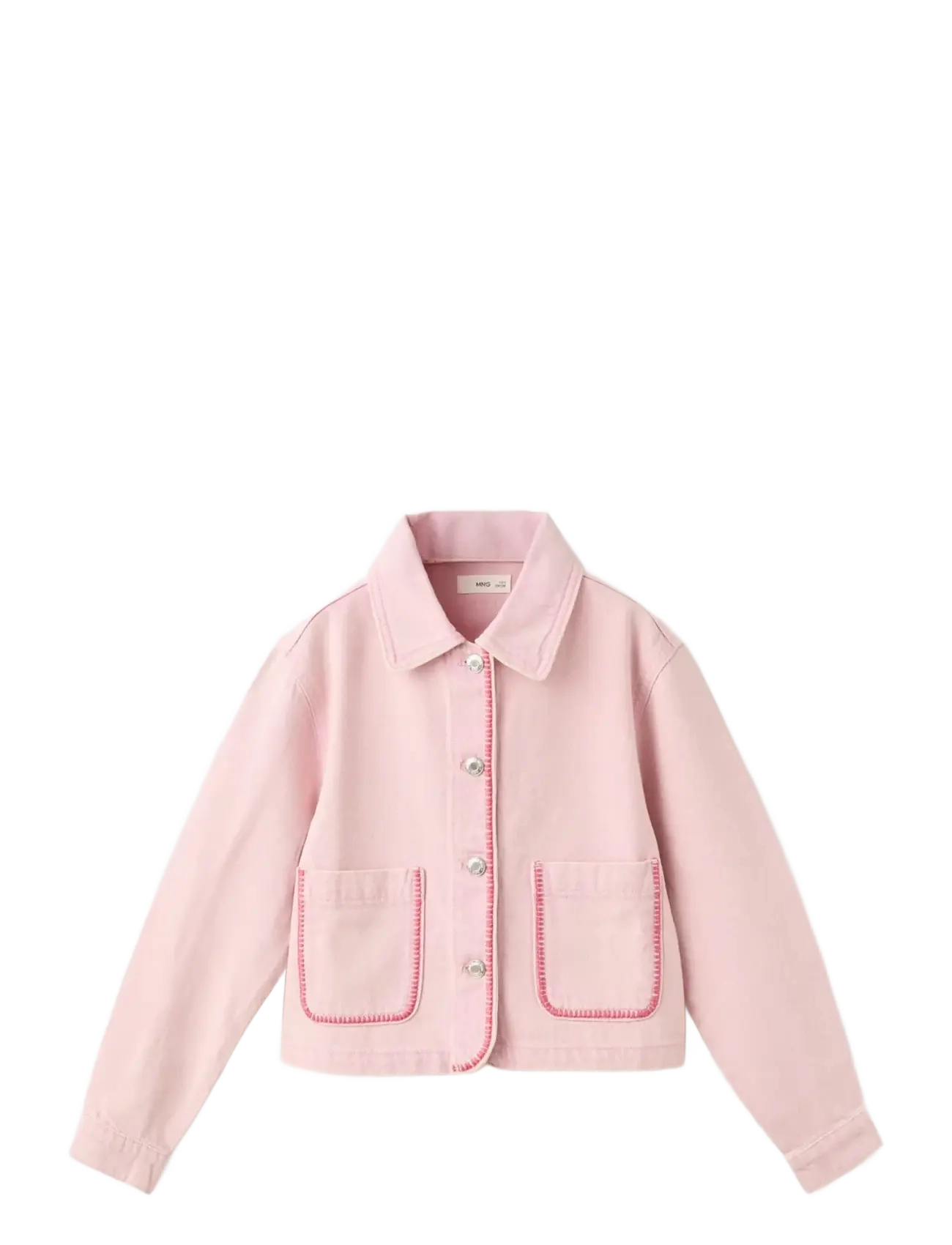 Mango Denim Jacket With Embroidered Details, 134, Jackets & Coats, Rosa - Corduroy, Kinder