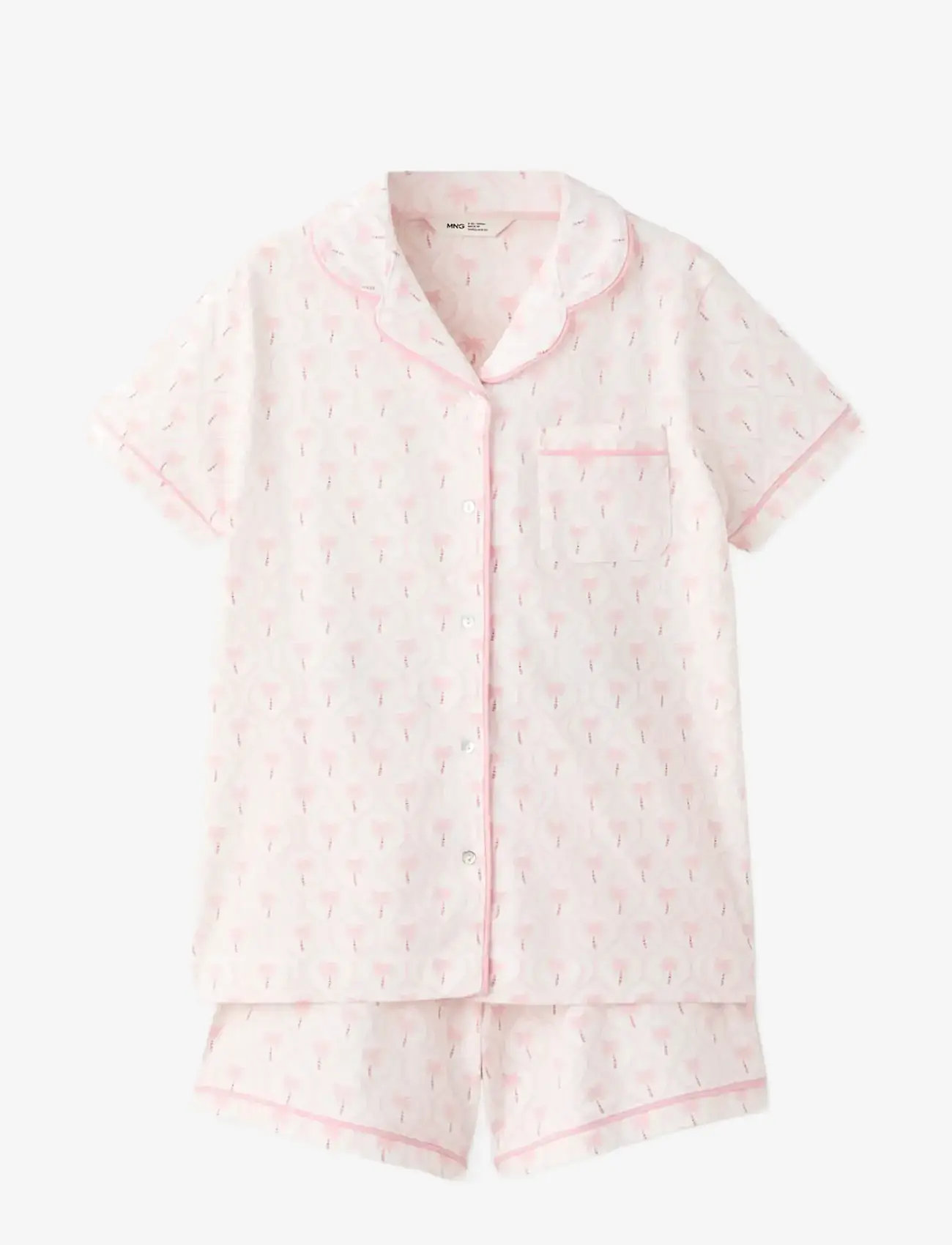 Mango - Palm tree print short pyjama set - pyjamasset - pink - 0