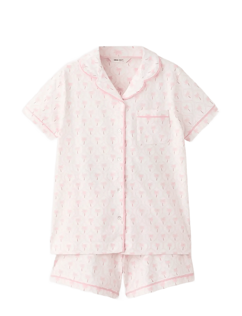 Mango - Palm tree print short pyjama set - pyjamassæt - pink - 0