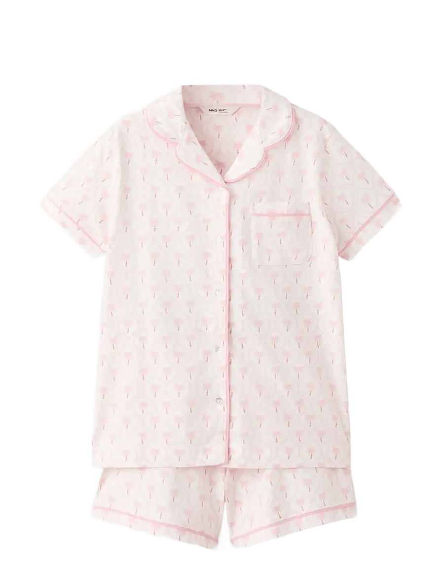 Mango - Palm tree print short pyjama set - pyjamassæt - pink - 0