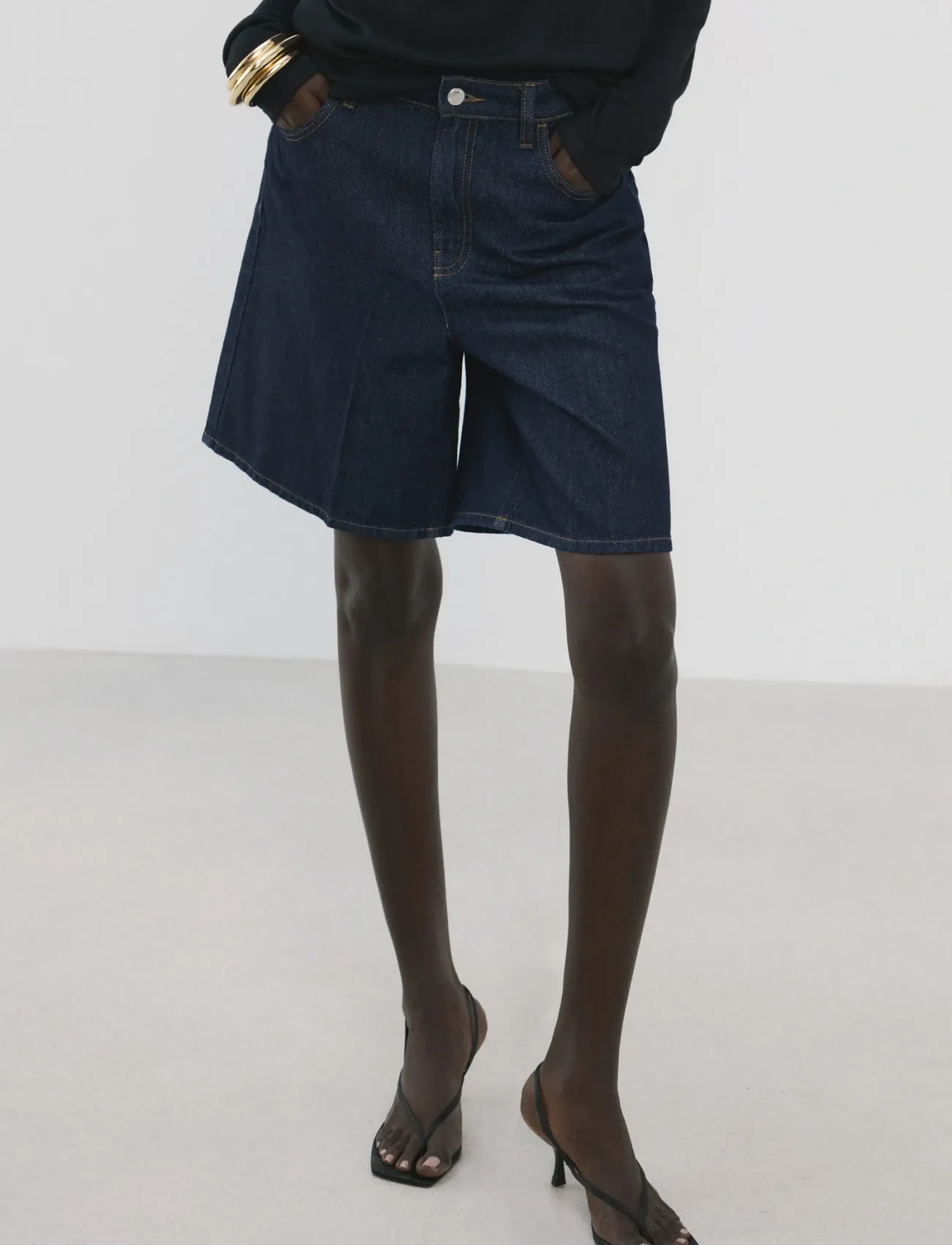 Mango High-waist straight-fit denim shorts - Shorts - OPEN BLUE / navy