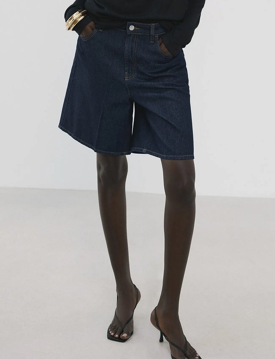 Mango - High-waist straight-fit denim shorts - jorts - open blue - 0