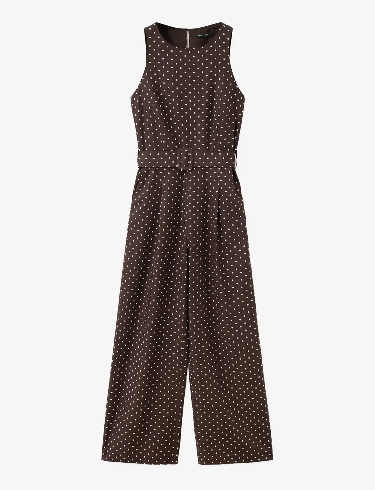 Mango - Linen jumpsuit with polka-dot belt - jumpsuits - dark brown - 1