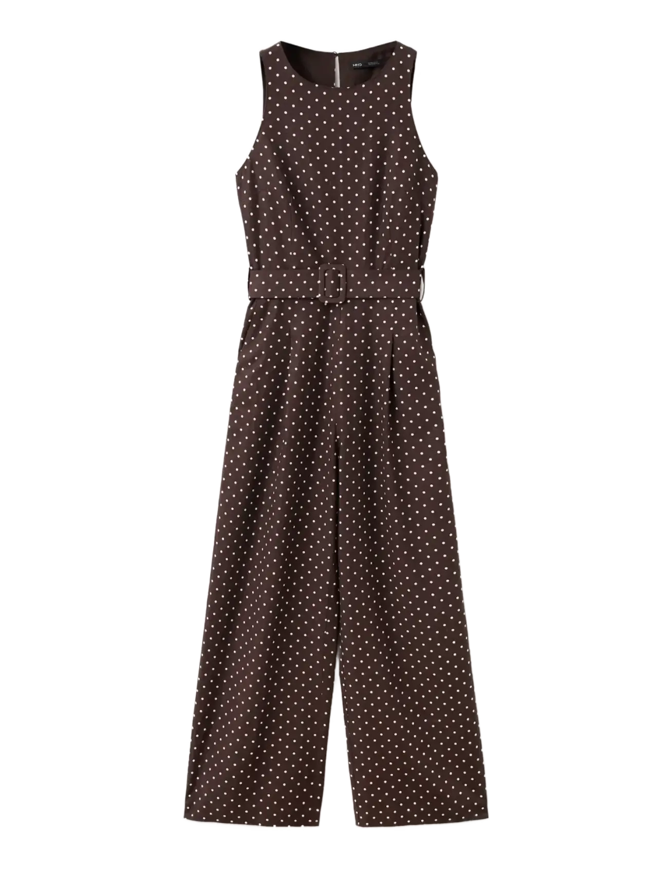 Mango Linen jumpsuit with polka-dot belt - Jumpsuits - DARK BROWN / brown