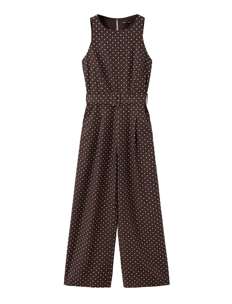 Mango - Linen jumpsuit with polka-dot belt - jumpsuits - dark brown - 1
