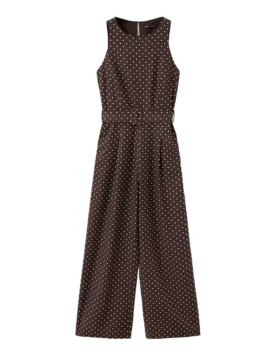Mango - Linen jumpsuit with polka-dot belt - jumpsuits - dark brown - 1