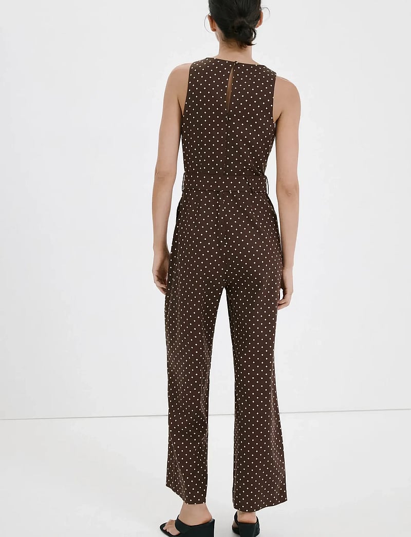 Mango - Linen jumpsuit with polka-dot belt - jumpsuits - dark brown - 2