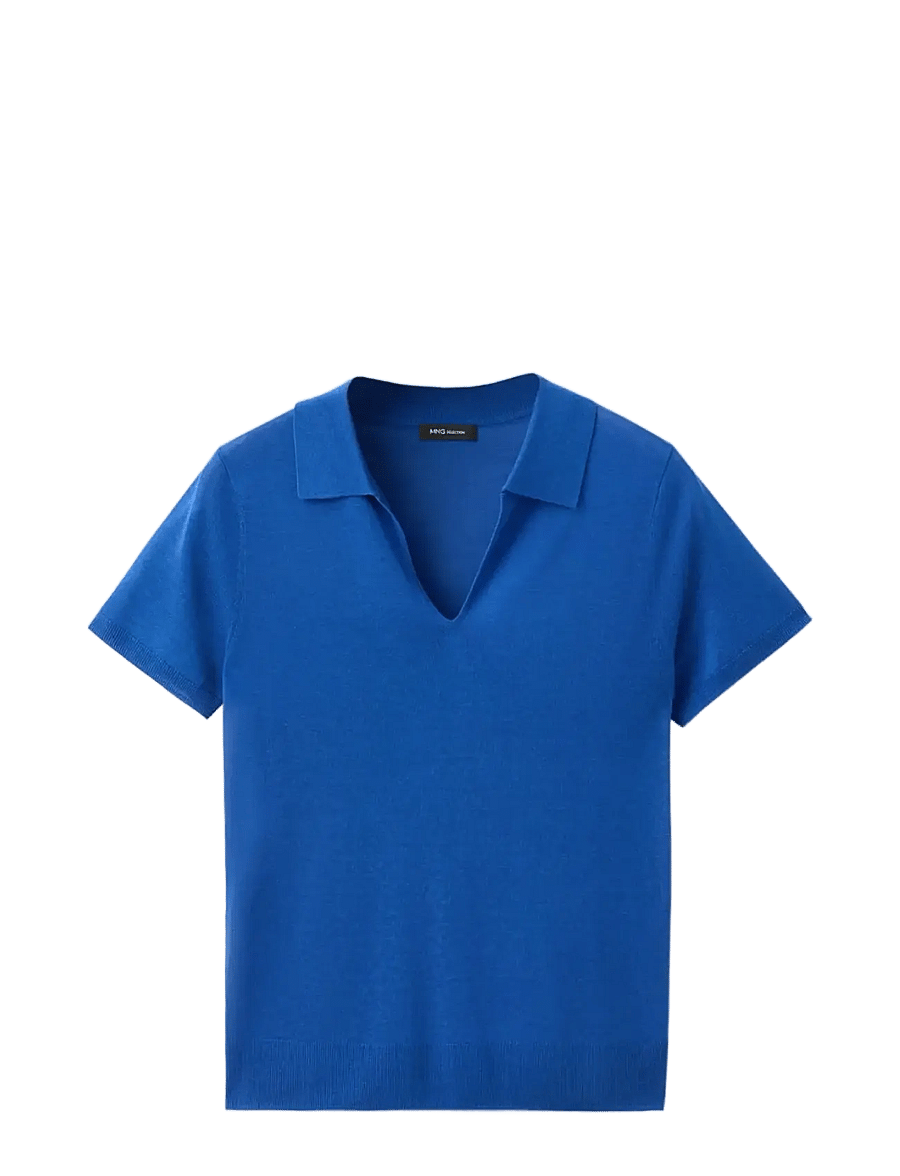 Mango - Fine-knit lyocell polo shirt - poloer - lt-pastel blue - 1