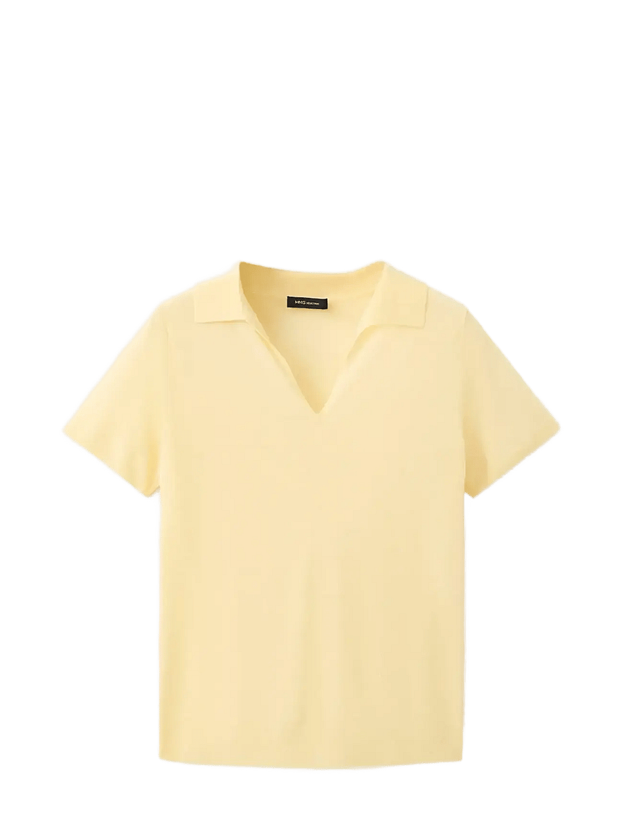 Mango - Fine-knit lyocell polo shirt - pikéer - yellow - 1
