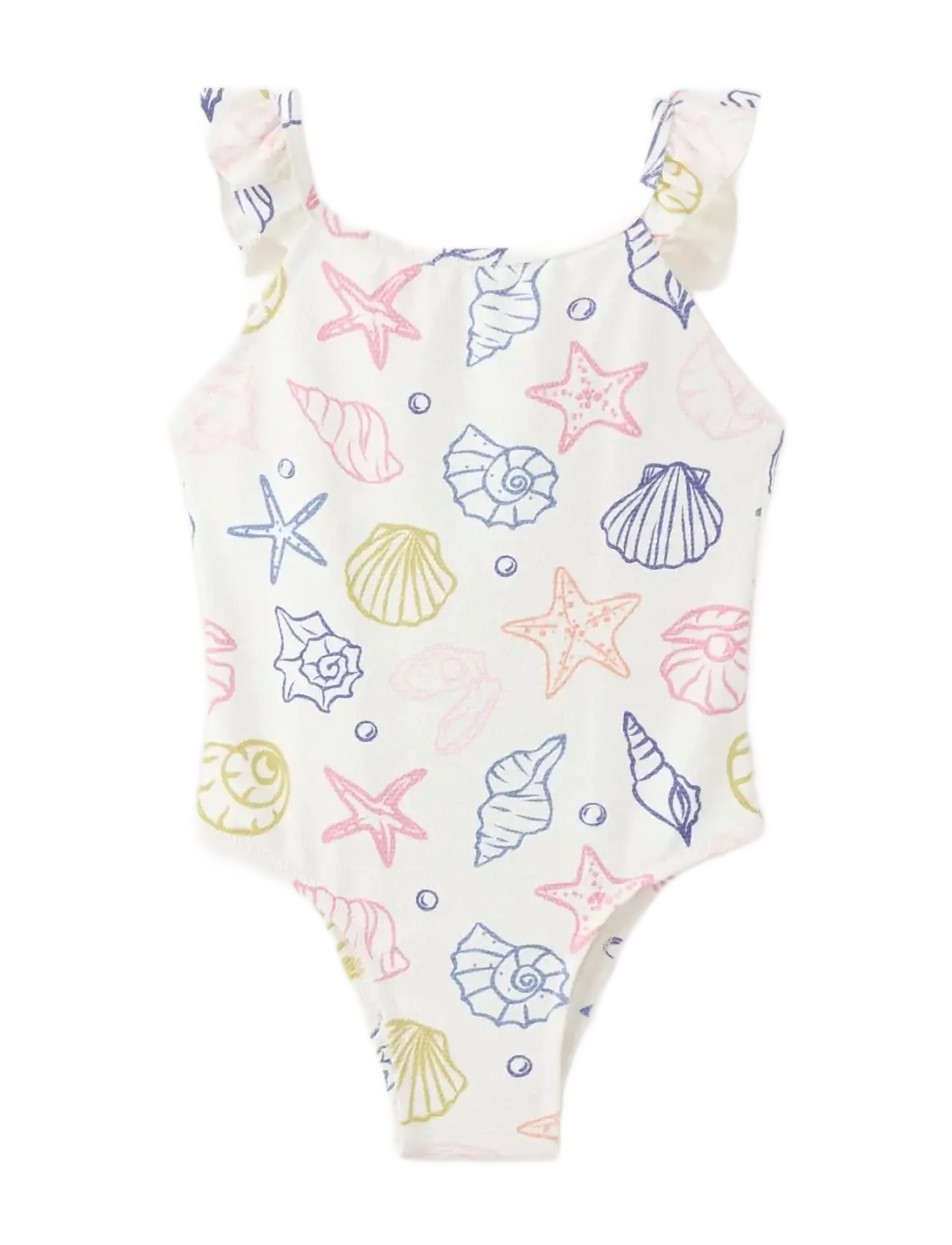Mango Navy Print Swimsuit With Ruffles, 2-3, Bademode, Weiß - Swimsuits, Kinder