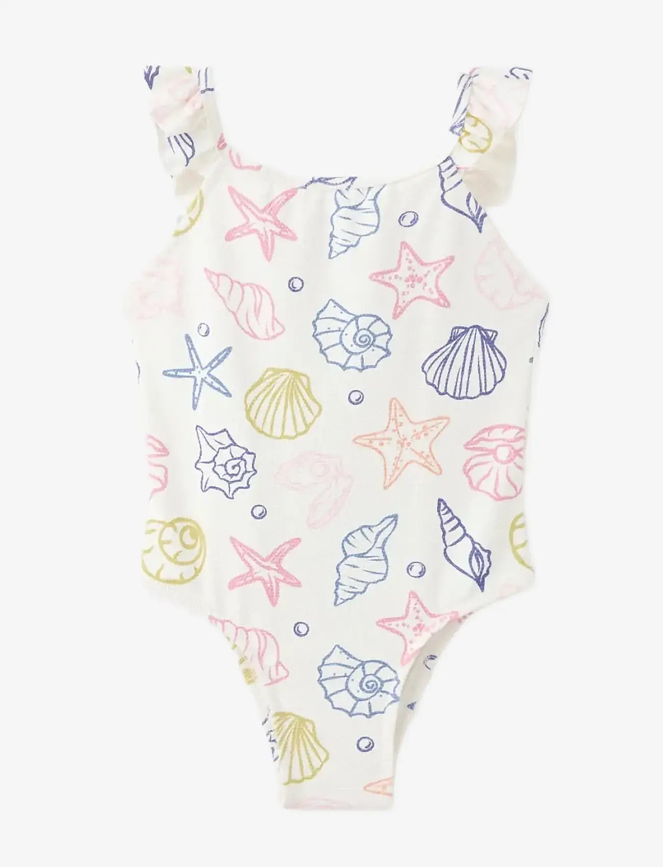 Mango - Navy print swimsuit with ruffles - bikinis - white - 0