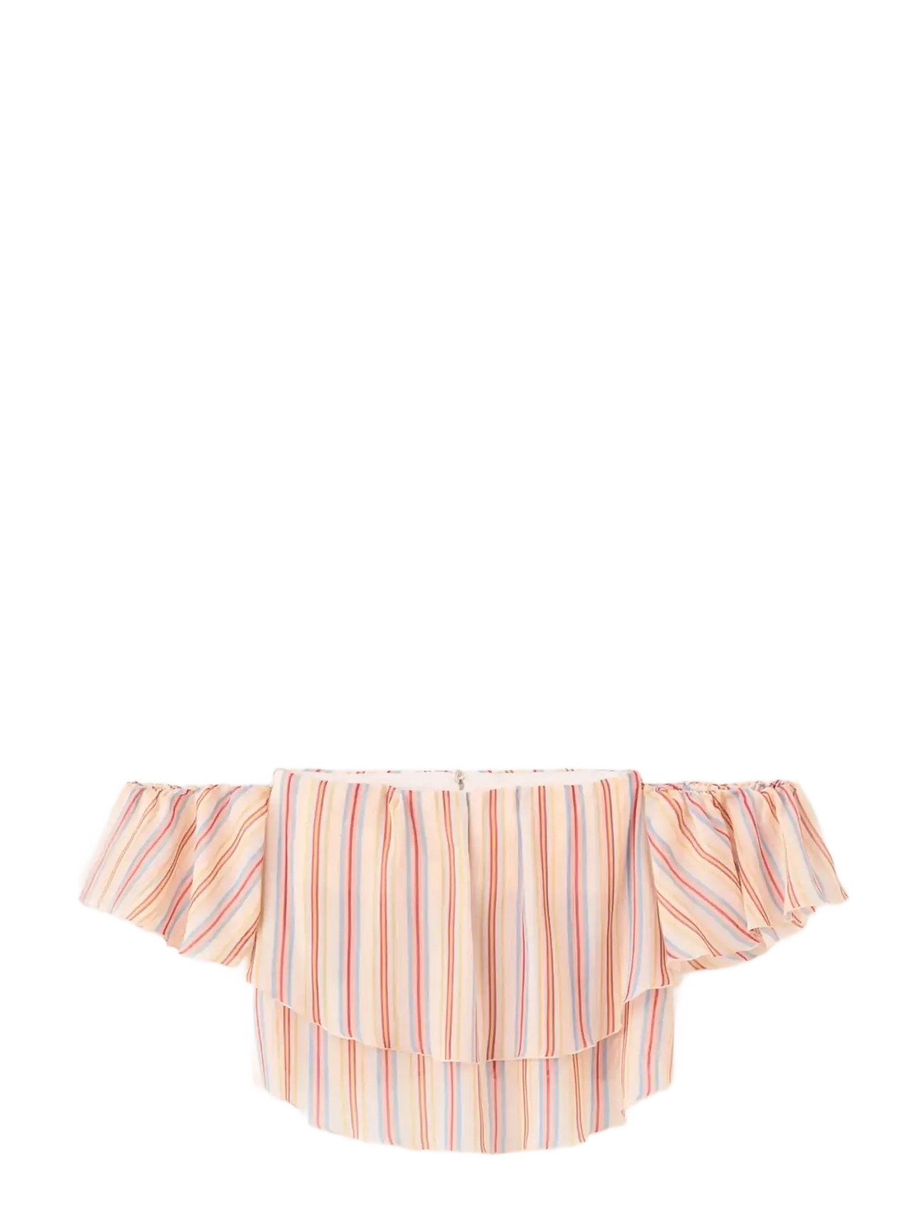 MANGO Ruffles Stripe-Patterned Bluse Beige - M - Damen