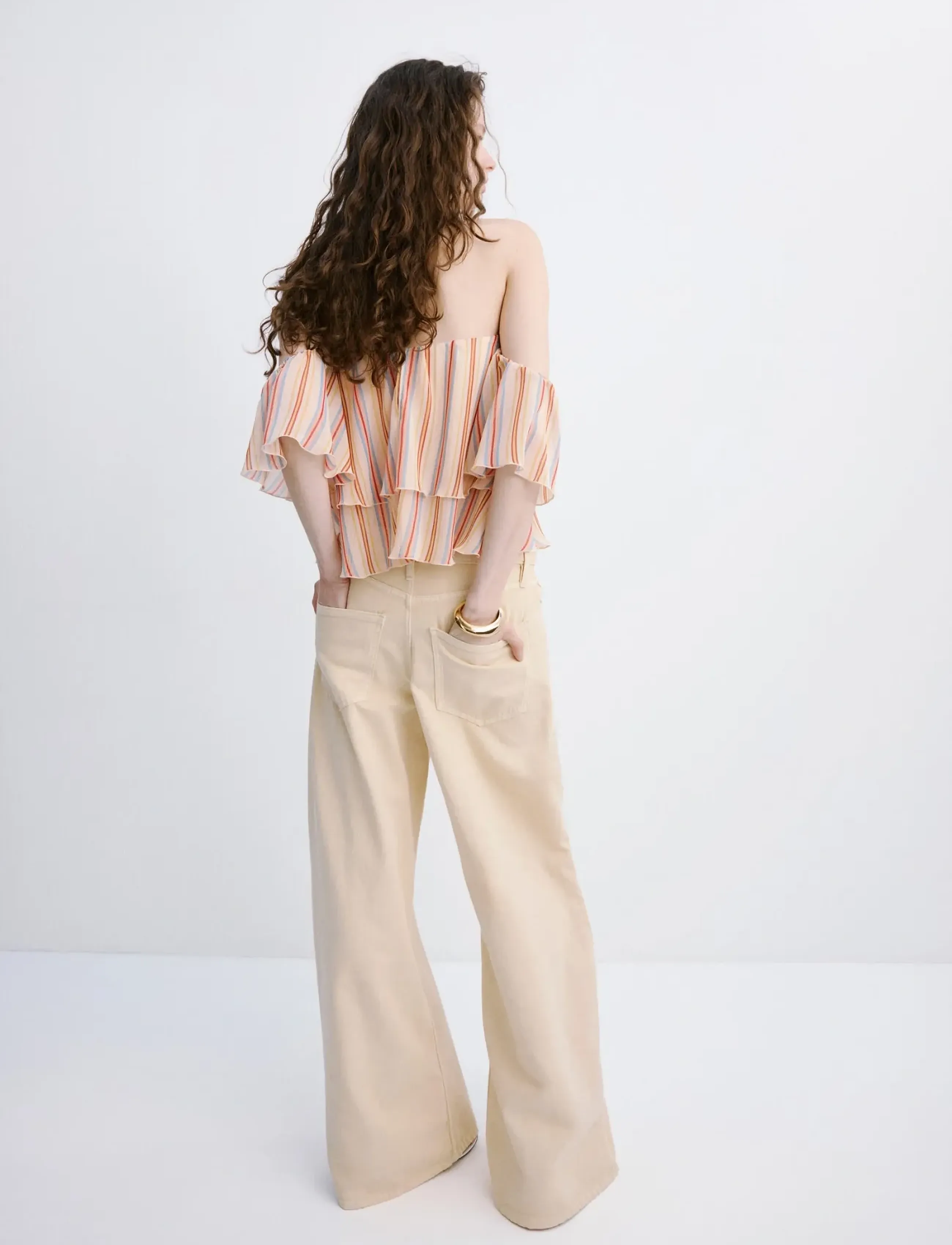 Mango - Ruffles stripe-patterned blouse - Ärmlösa blusar - light beige - 2