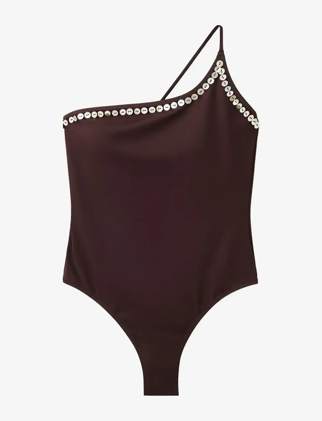 Mango - Asymmetric button swimsuit - badedragter - dark brown - 1