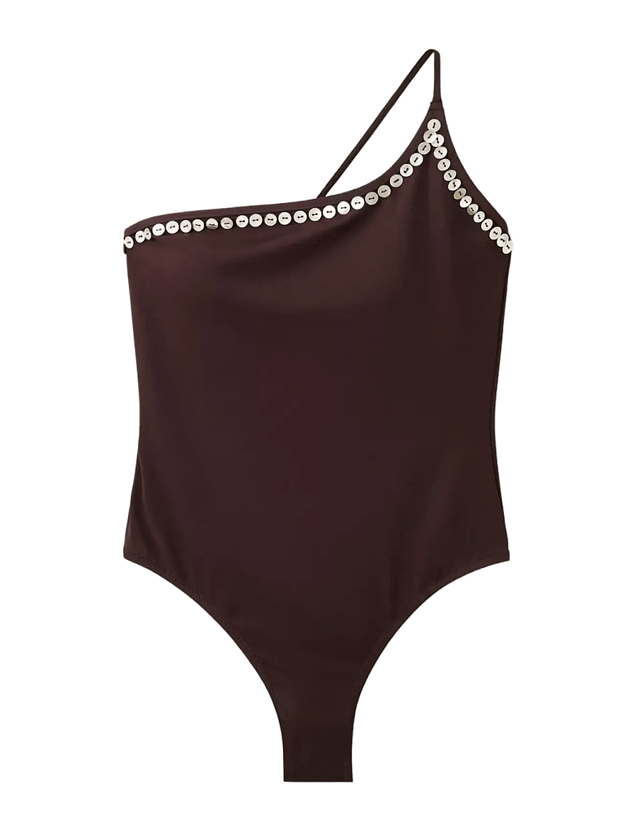 Mango - Asymmetric button swimsuit - baddräkter - dark brown - 1