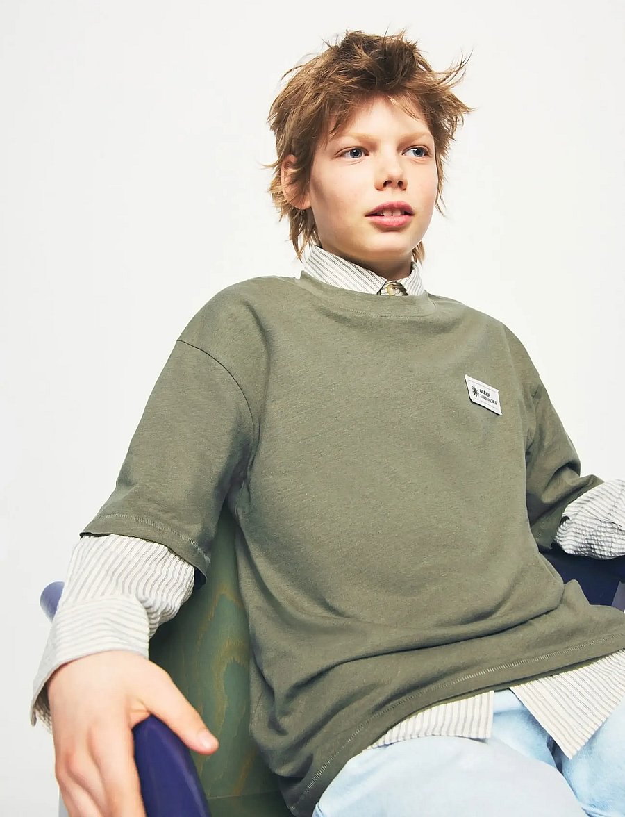 Mango - Oversized cotton-linen T-shirt - kortærmede skjorter - dark green - 0