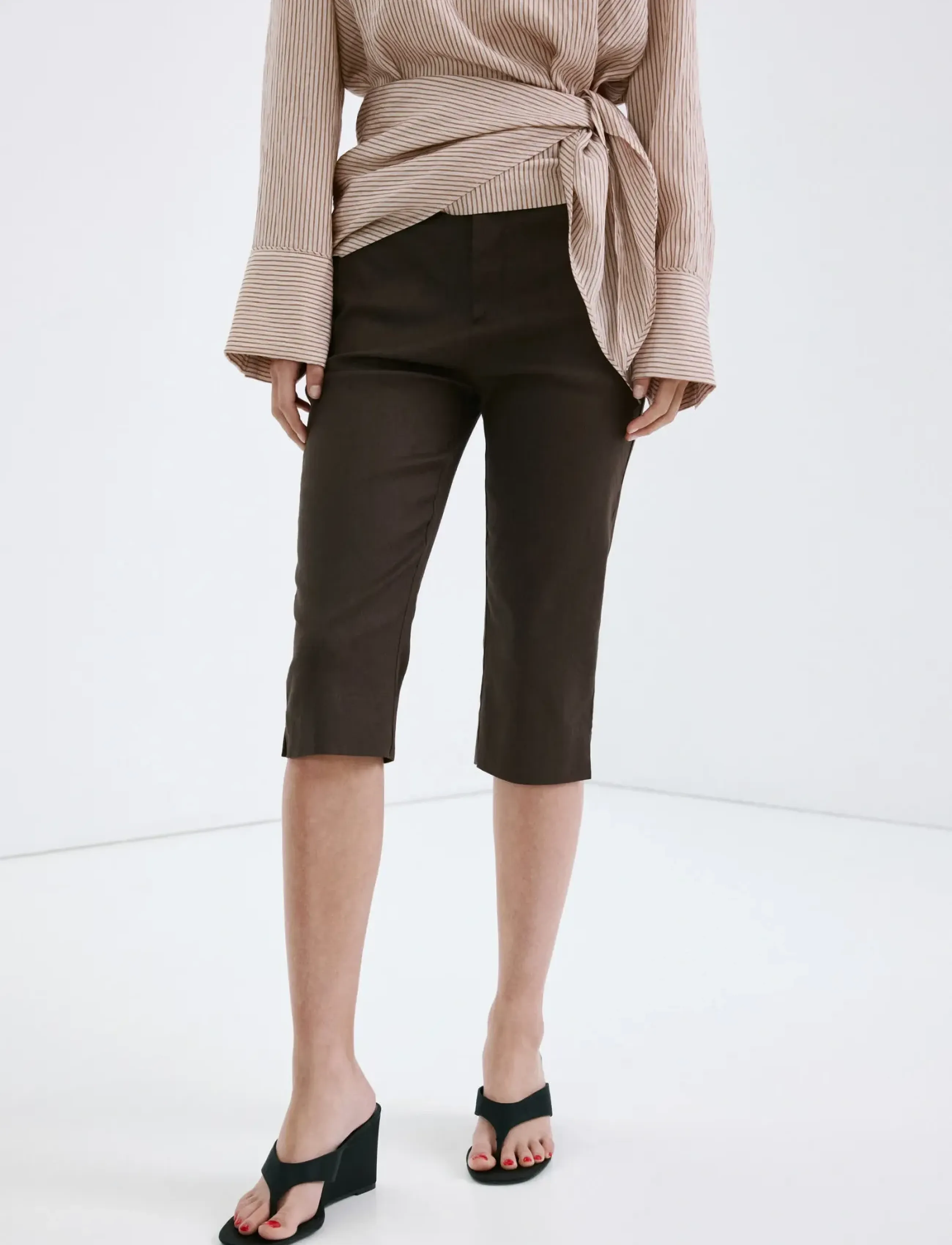 Mango Linen Capri Trousers, Kvinder, Capri Bukser, Brun, Str: 40