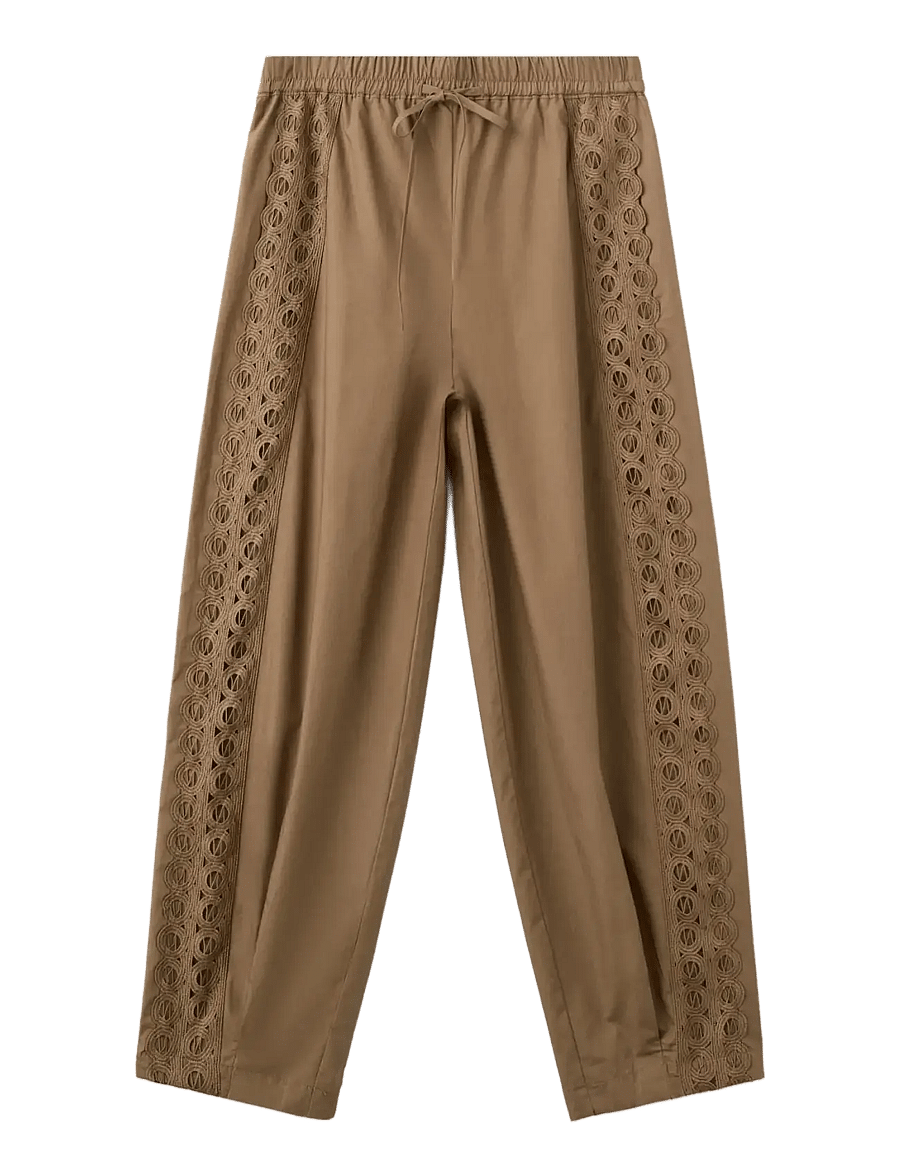 Mango - 100% cotton trousers with embroidered stripe - raka byxor - beige - khaki - 1