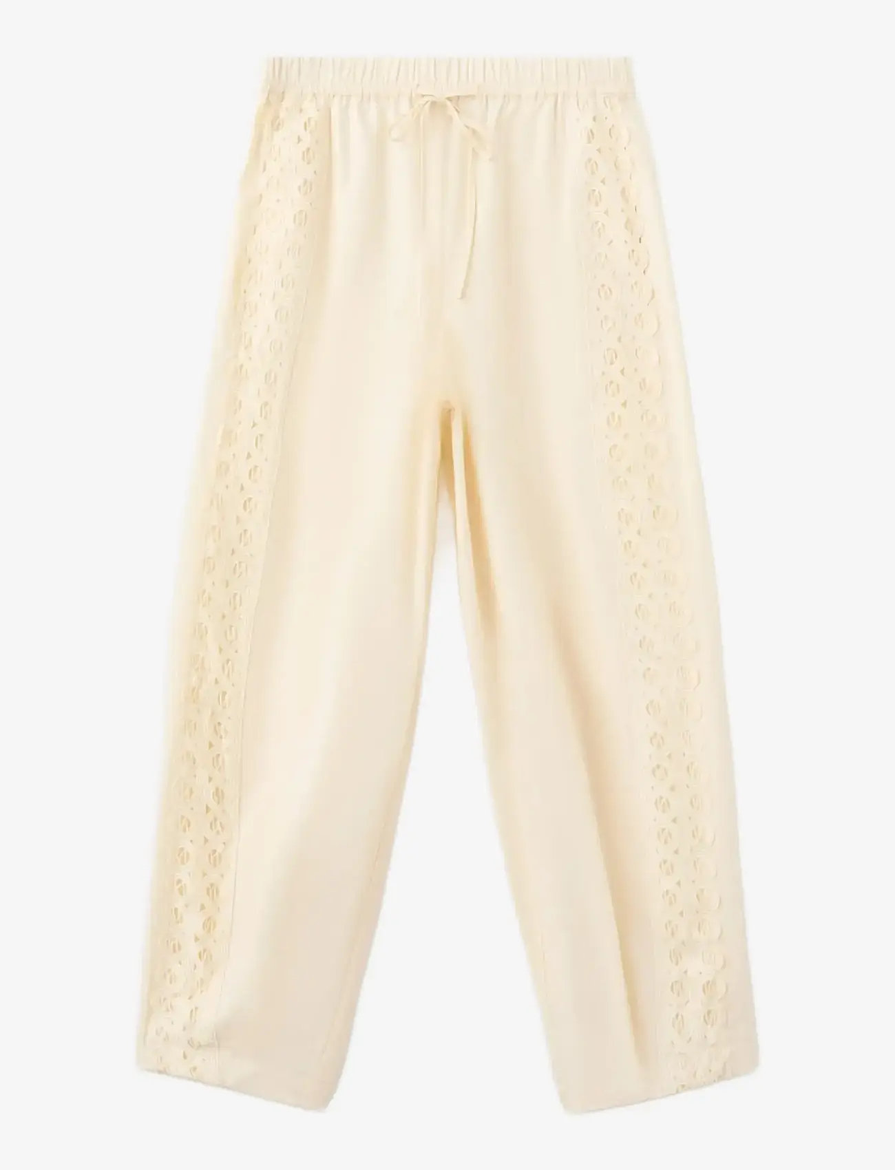 Mango - 100% cotton trousers with embroidered stripe - bukser med lige ben - light beige - 1