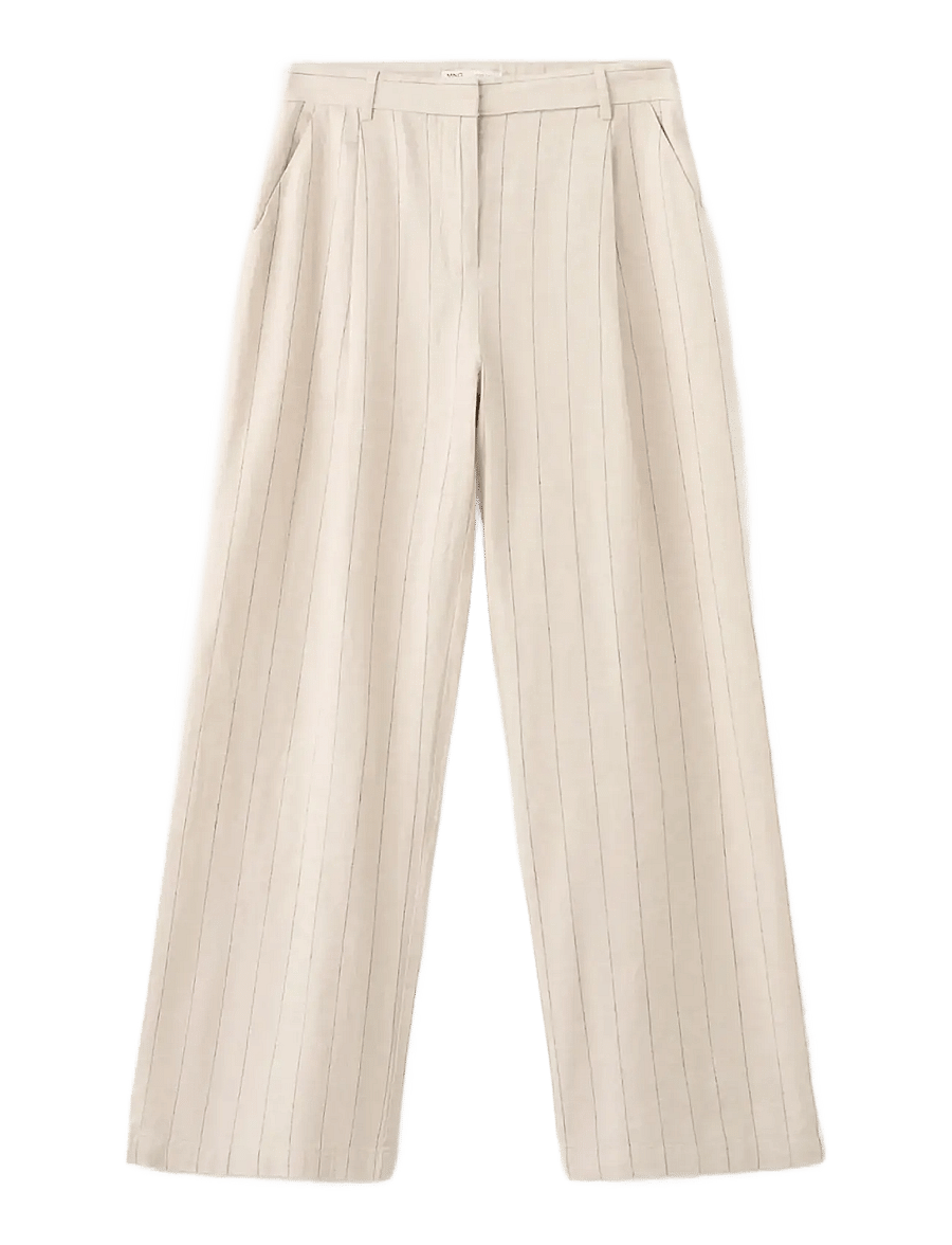 Mango - Pinstripe linen trousers - hørbukser - brown - 1