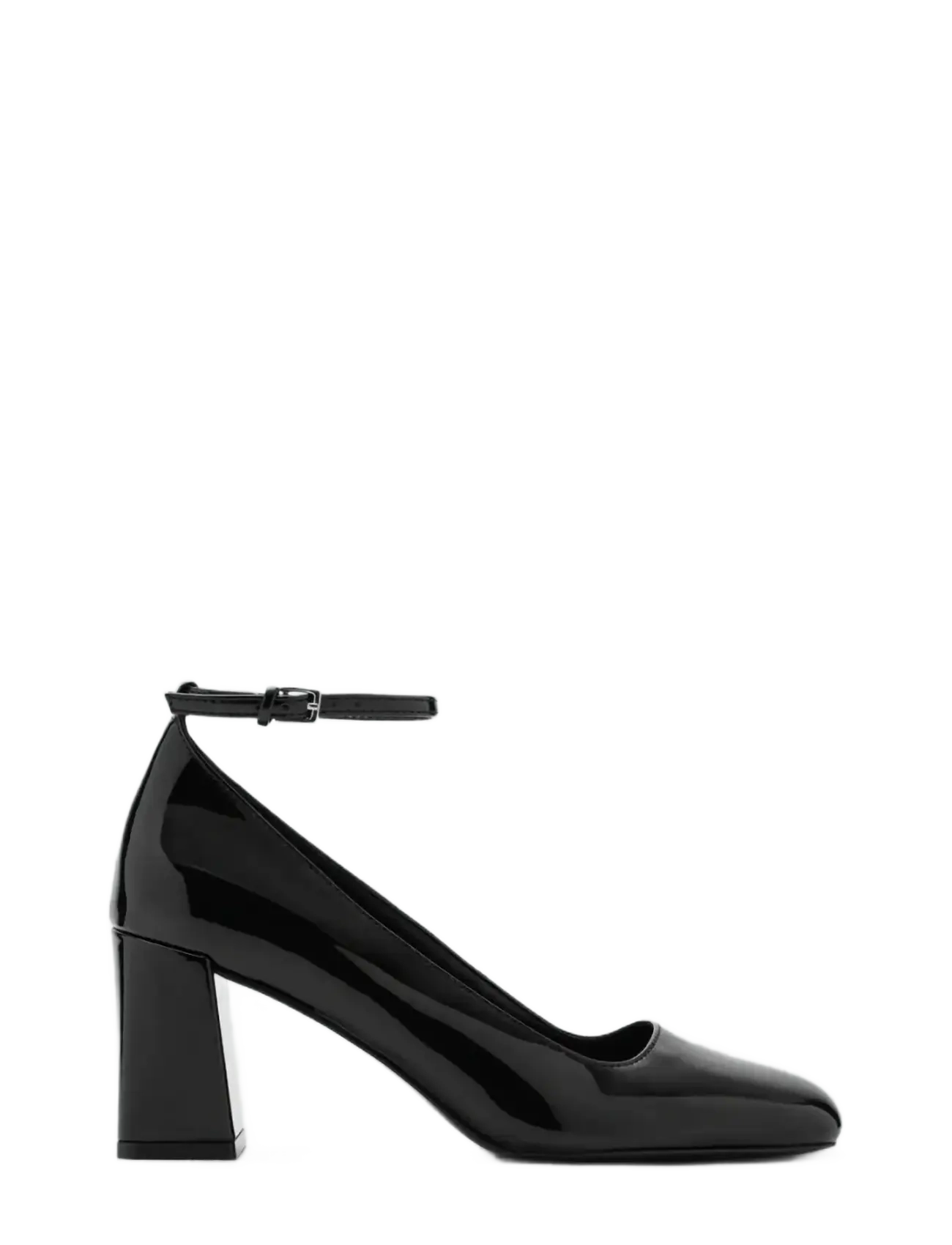 Patent leather high-heeled shoes with ankle straps - BLACK