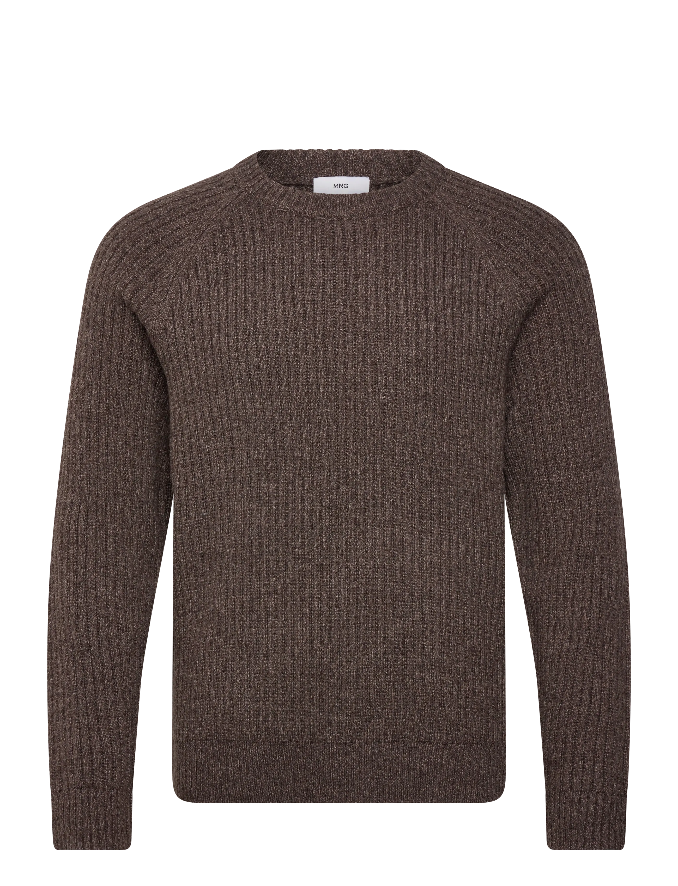 MANGO Wolle-Blend Rib-Knit Pullover Braun - L - Herren