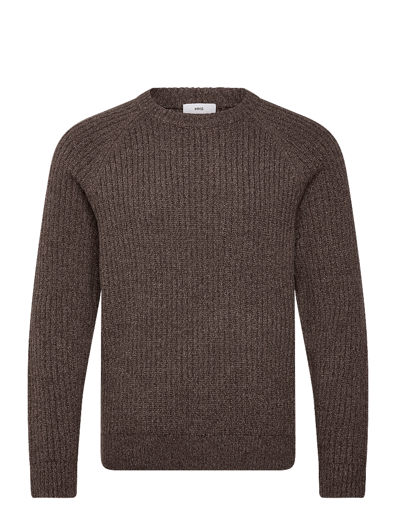 Mango - Wool-blend rib-knit sweater - rund hals - dark brown - 1