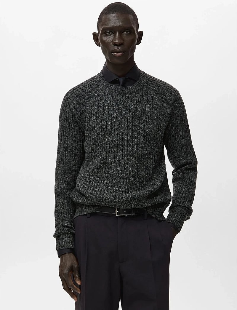 Mango - Wool-blend rib-knit sweater - rund hals - dark grey - 0