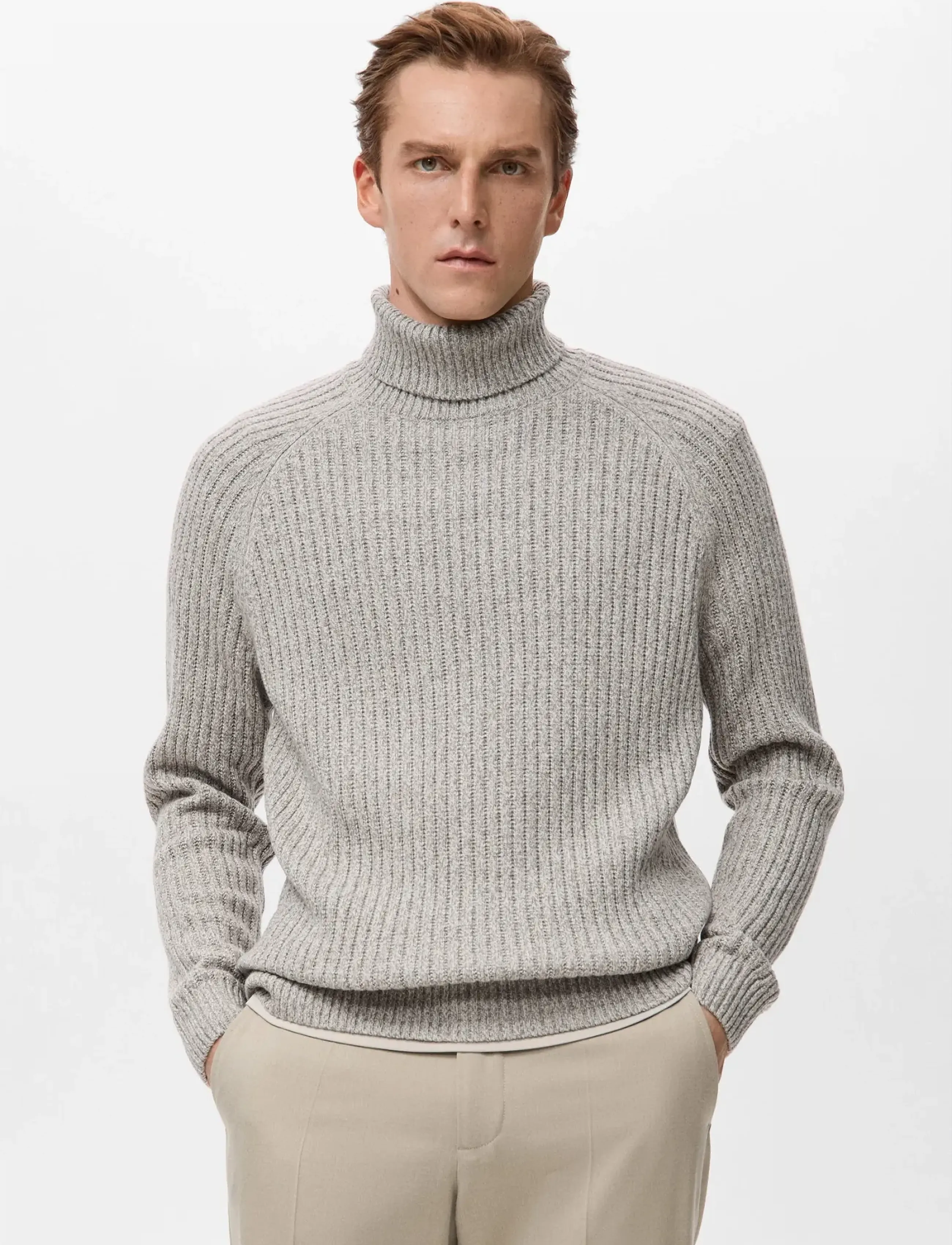 Mango Wool-blend turtleneck sweater - Mango - LIGHT BEIGE / grey