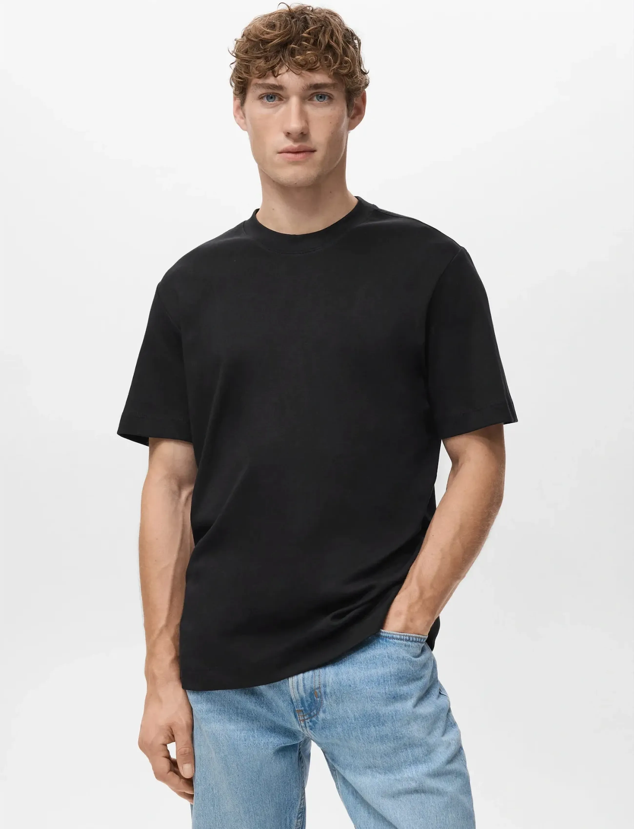 Mango Medium weight regular fit T-shirt - T-shirts - BLACK / black
