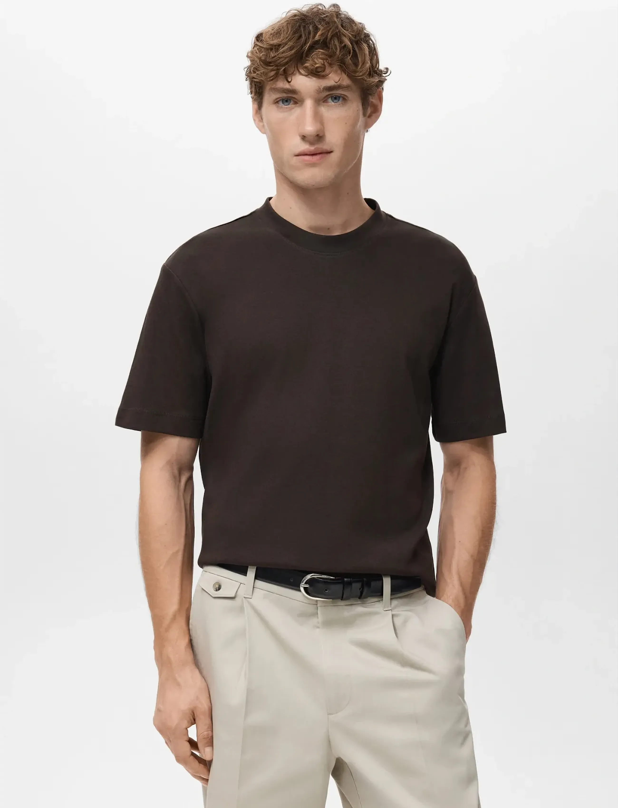 Mango Medium weight regular fit T-shirt - Mango - DARK BROWN / brown