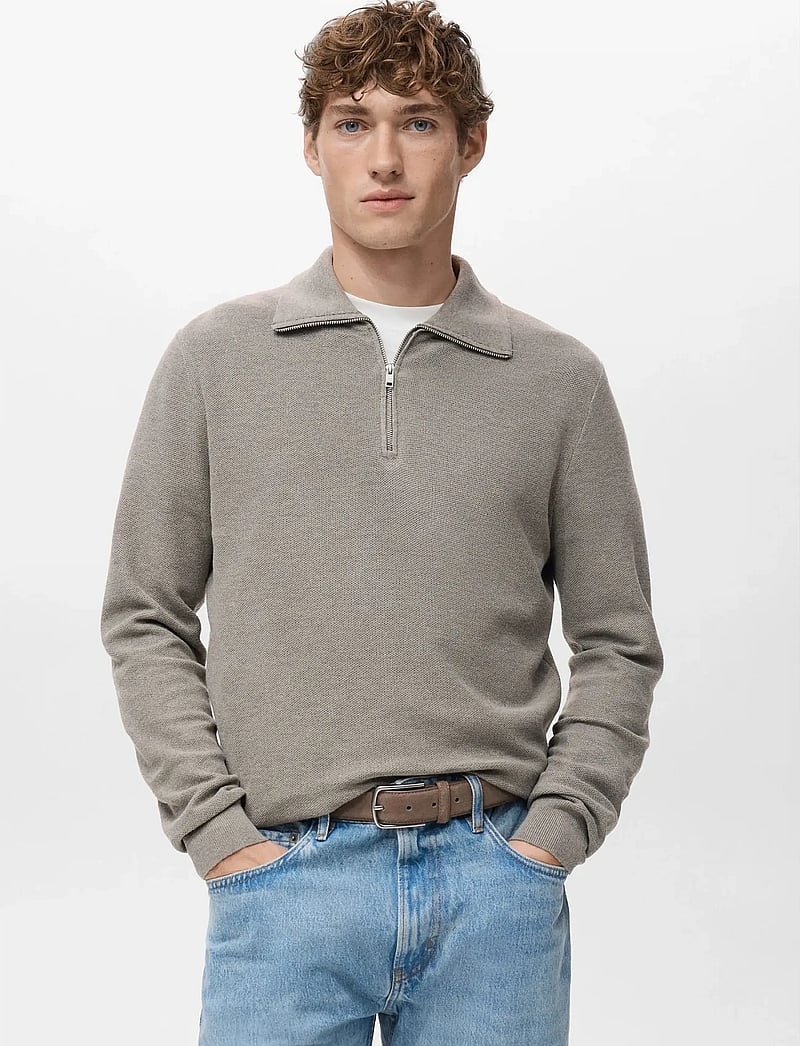 Mango - Microstructure sweater with zipper collar - halfzip strik - medium grey - 0