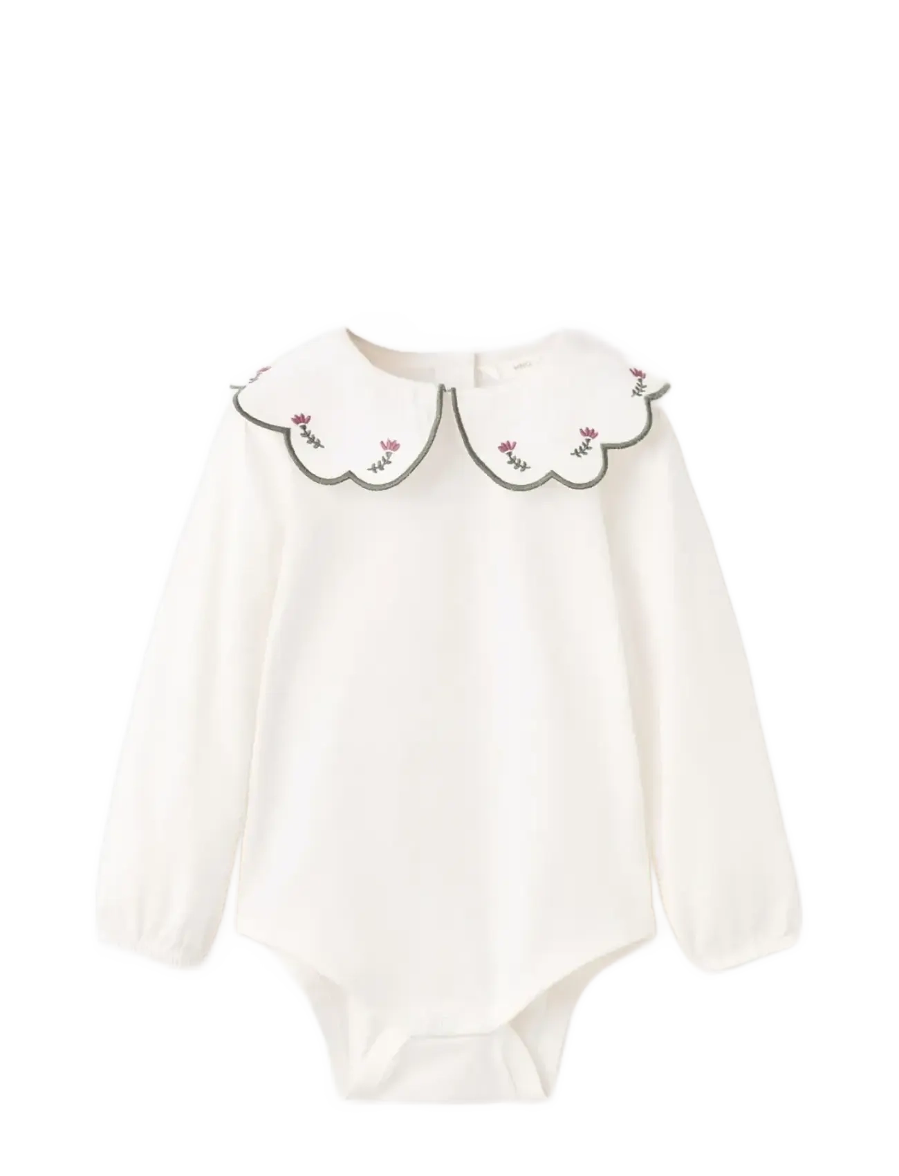 Mango Embroidered babydoll-neck body - Last chance - NATURAL WHITE / cream