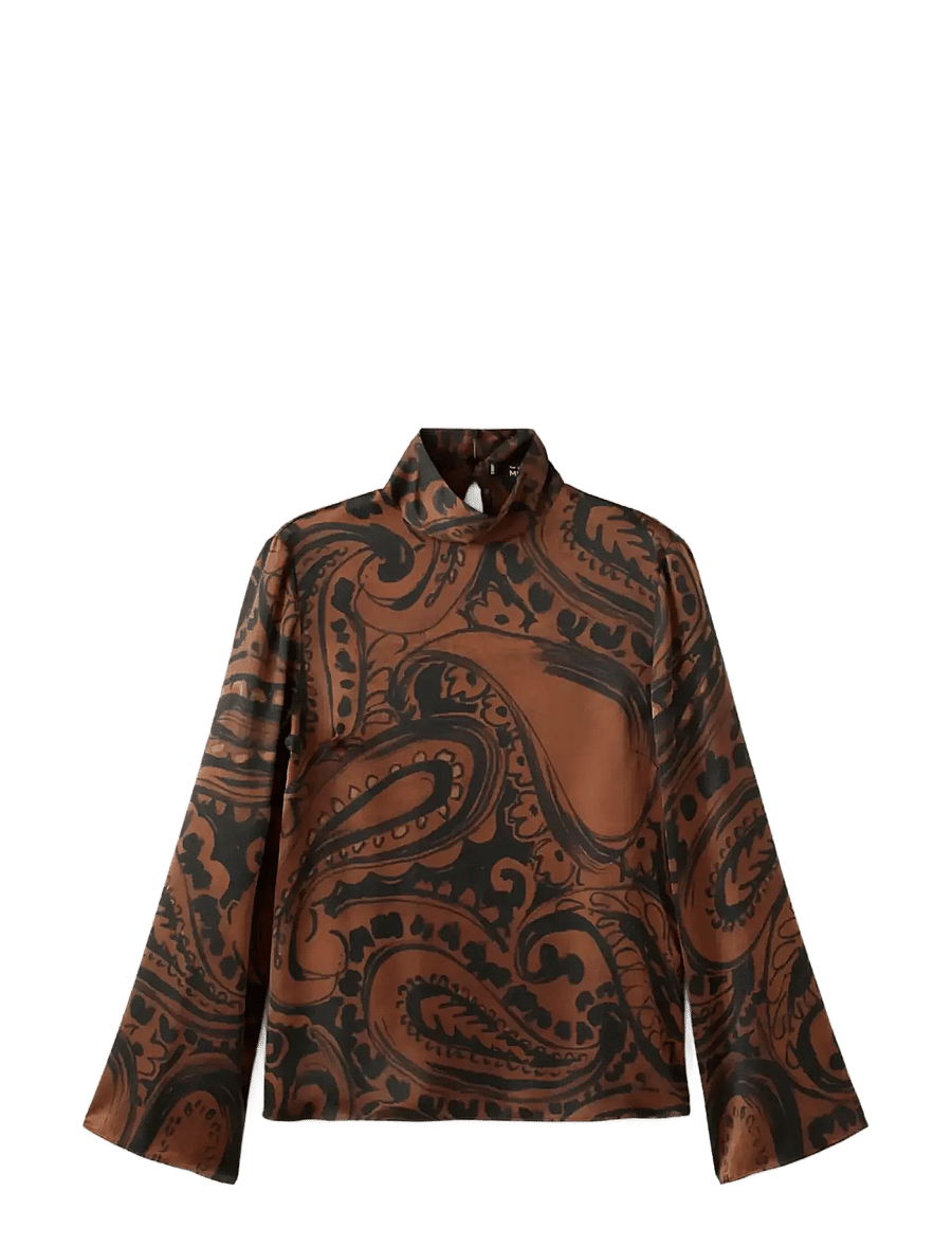 Mango - Paisley-print satin blouse - langermede bluser - medium orange - 1