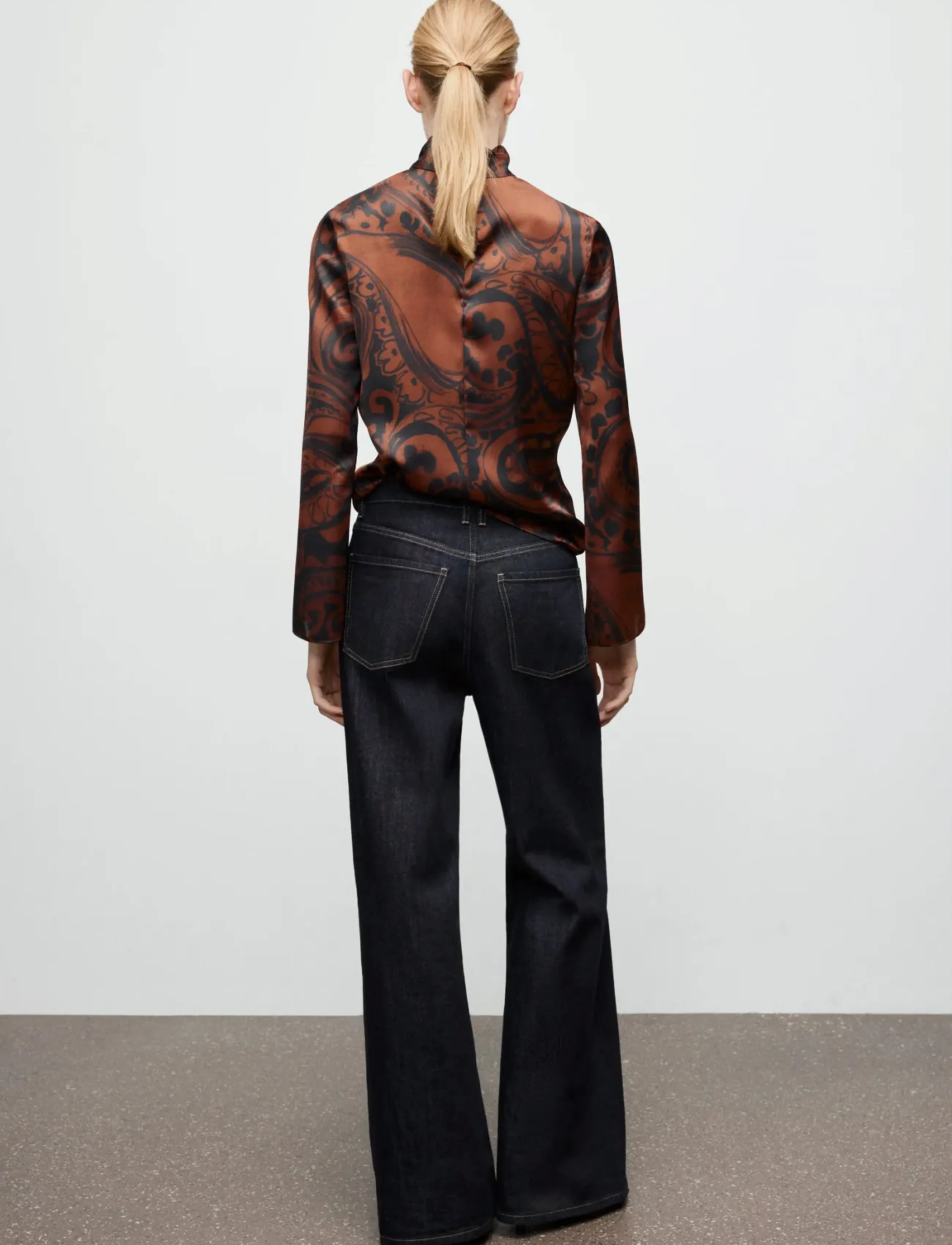 Mango - Paisley-print satin blouse - långärmade blusar - medium orange - 2